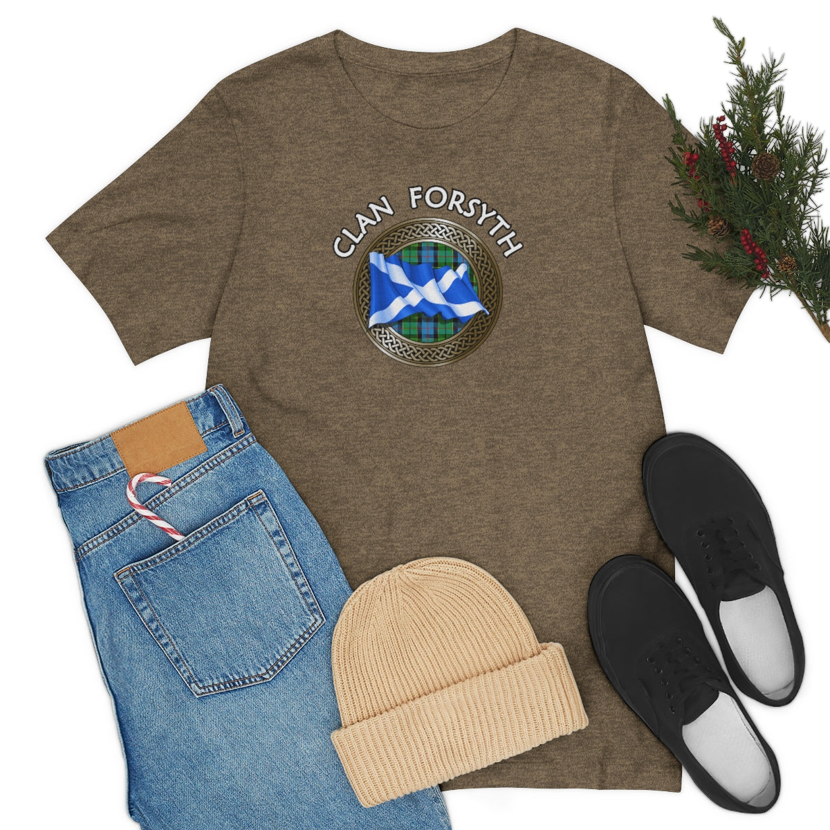 Clan Forsyth Tartan Knot & Flag T-Shirt