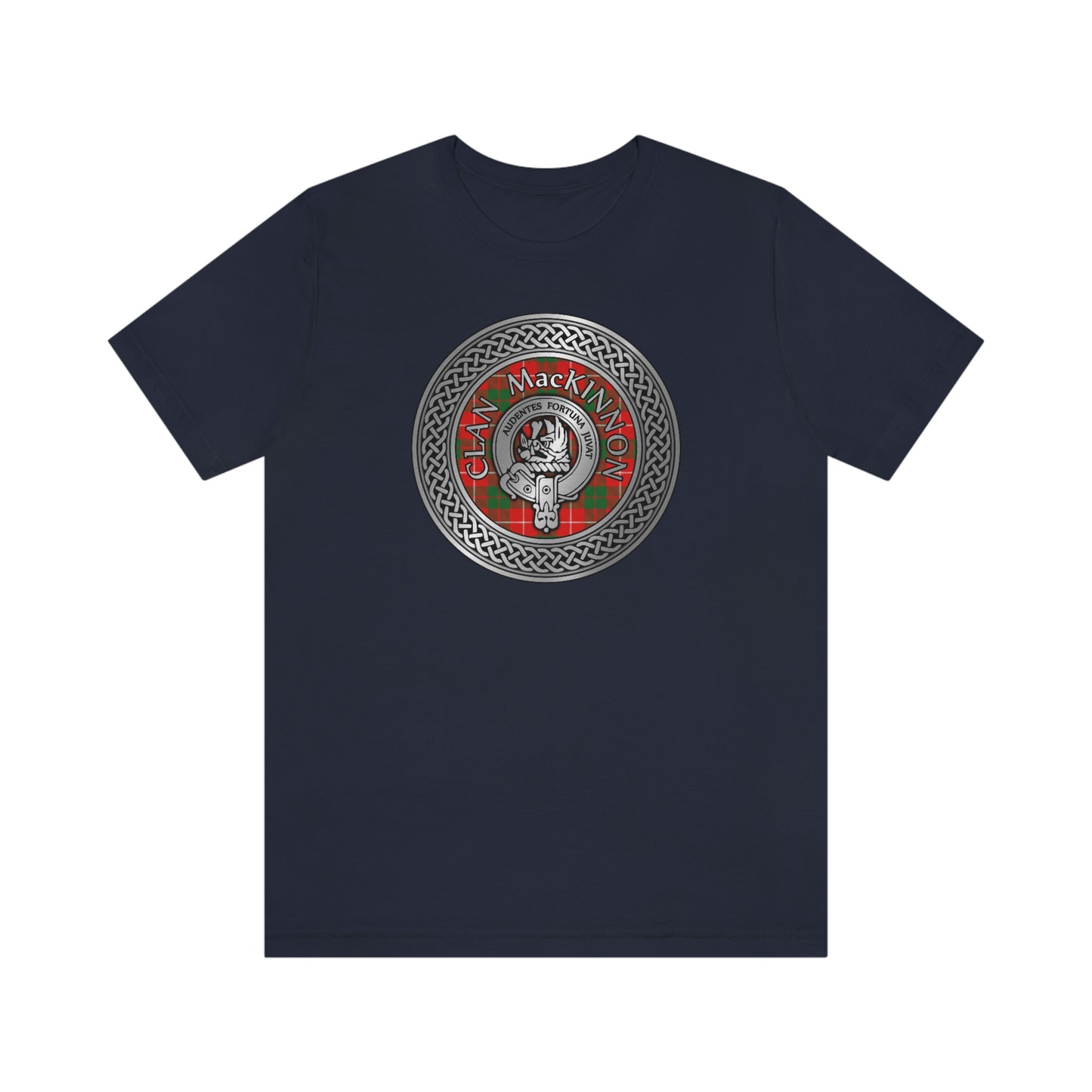 Clan MacKinnon Tartan & Crest in Celtic Knot T-Shirt