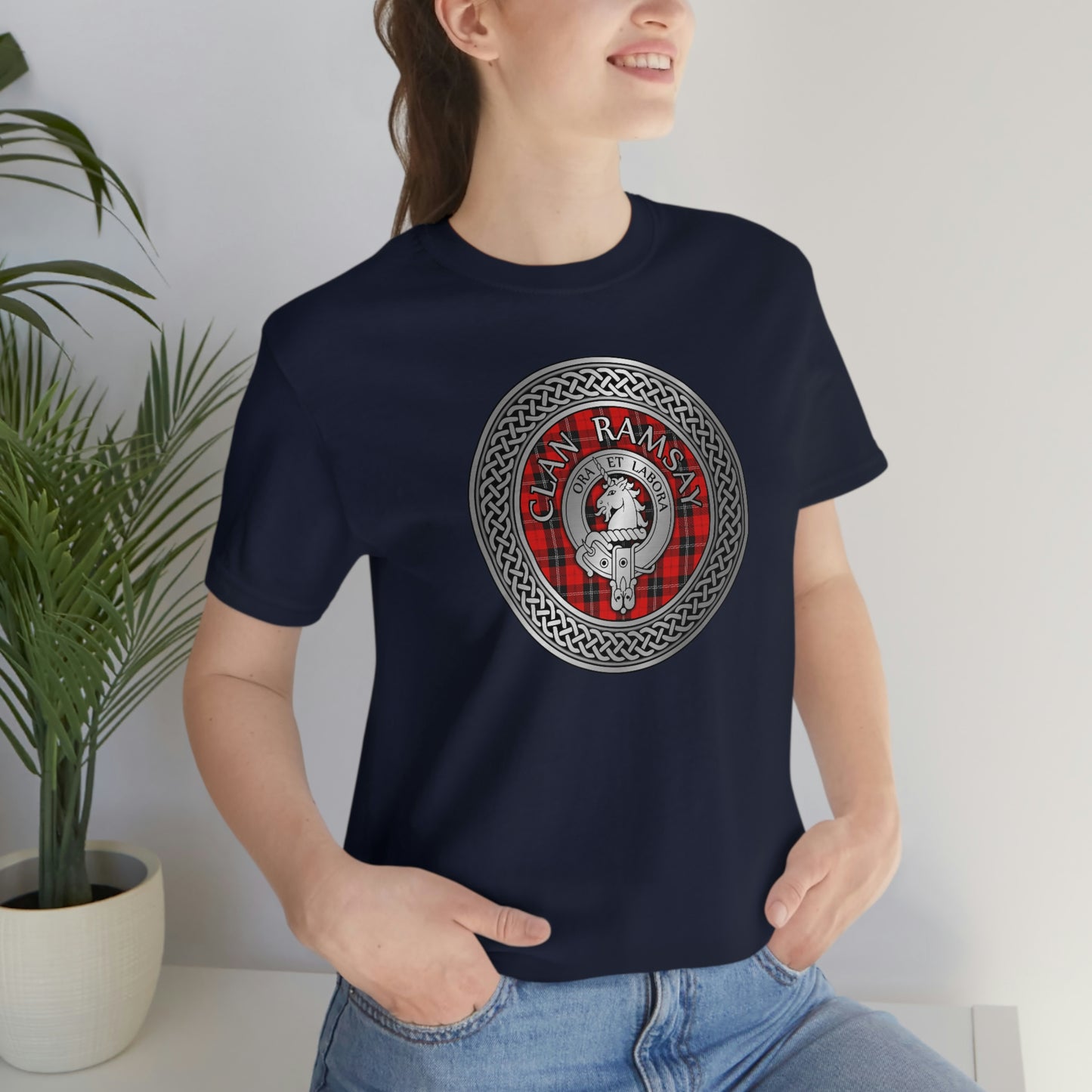 Clan Ramsay Tartan & Crest in Celtic Knot T-Shirt