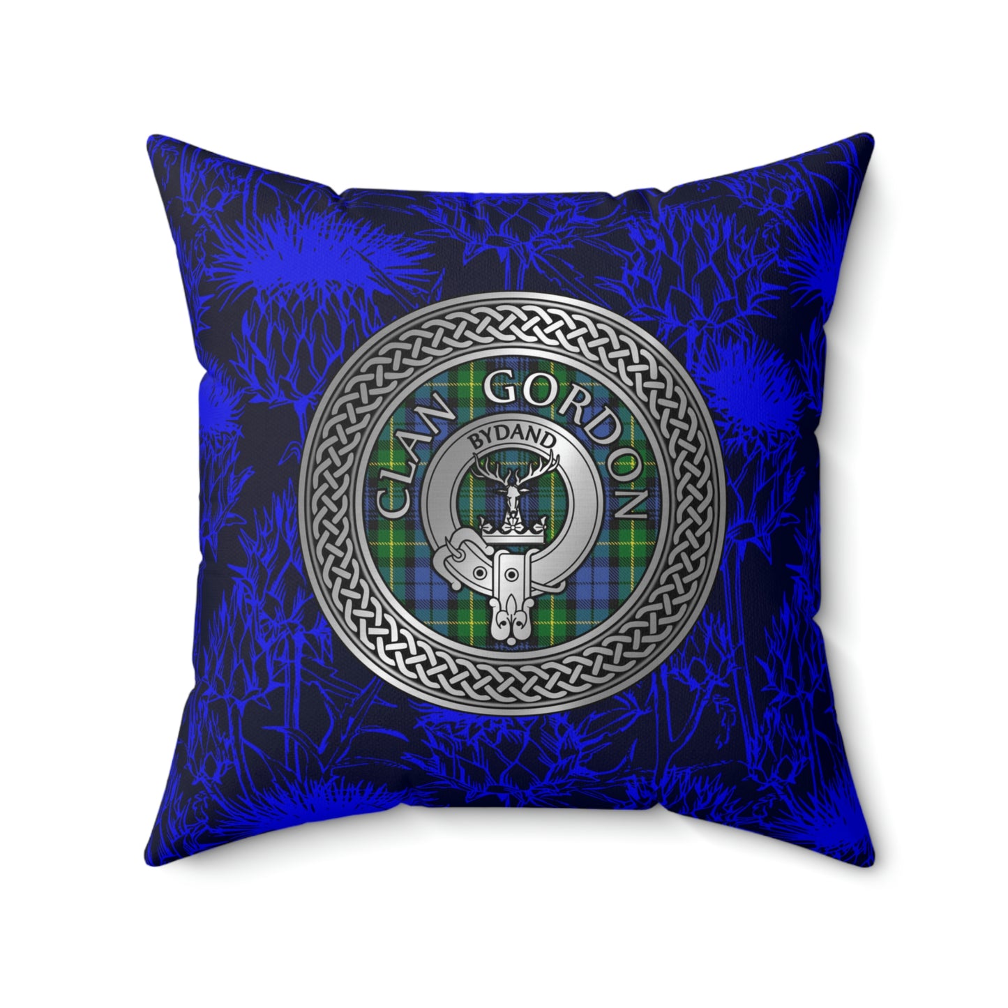 Clan Gordon Crest & Tartan Knot Spun Polyester Square Pillow