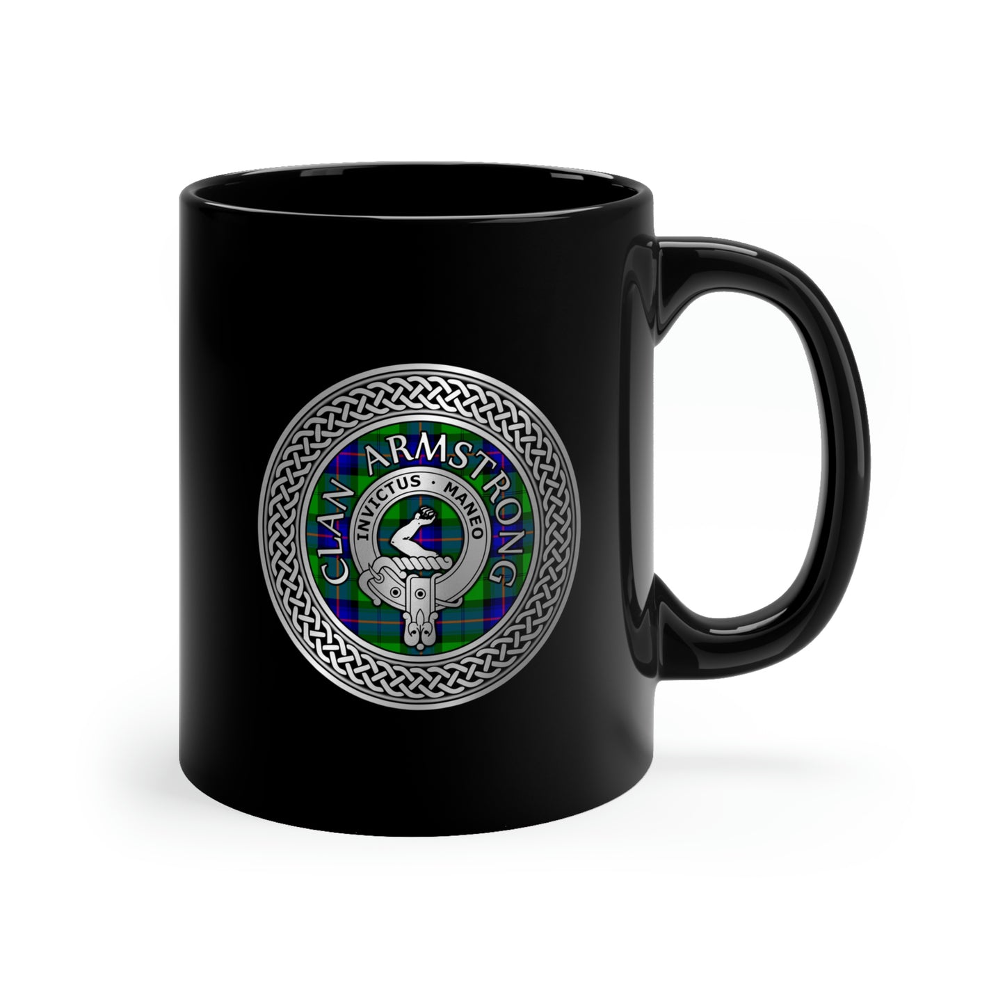 Clan Armstrong Crest & Tartan 11oz Black Mug