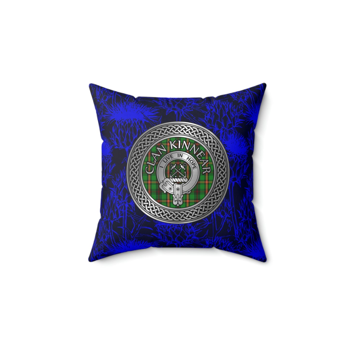 Clan Kinnear Crest & Tartan Knot Spun Polyester Square Pillow