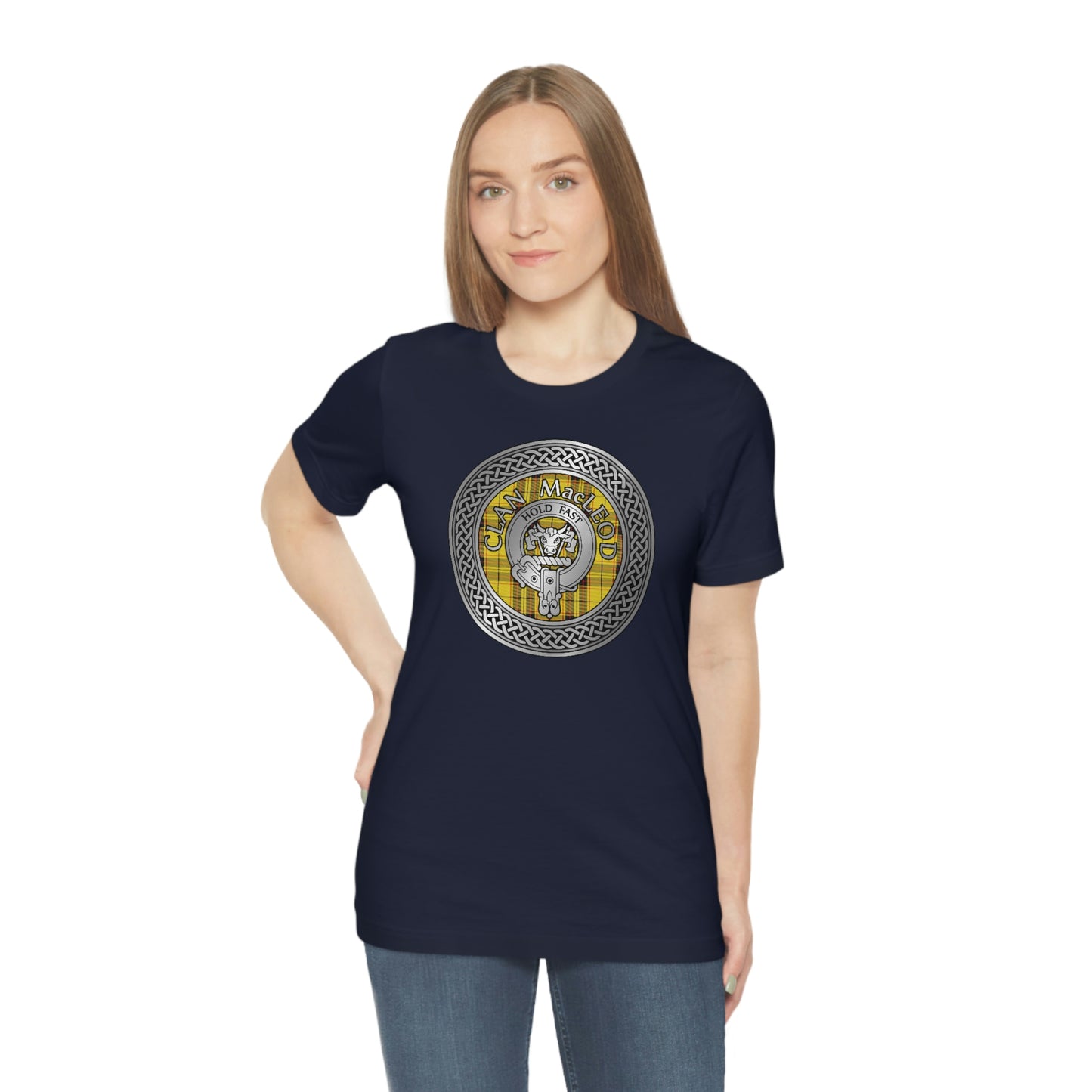 Clan MacLeod Tartan & Crest in Celtic Knot T-Shirt