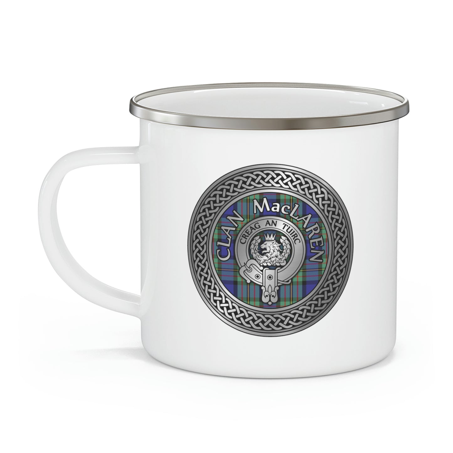 Clan MacLaren Crest & Tartan Enamel Camping Mug