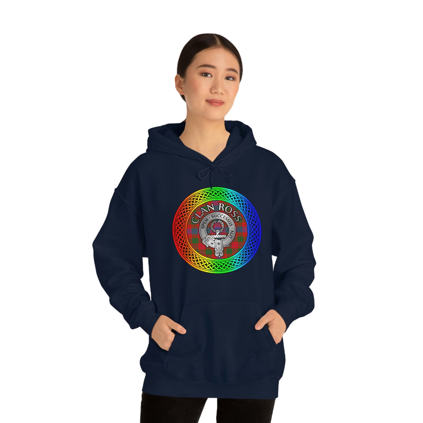 Clan Ross Crest & Tartan Rainbow Knot Unisex Heavy Blend™ Hooded Sweatshirt