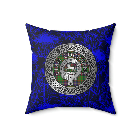 Clan Cochrane Crest & Tartan Knot Spun Polyester Square Pillow
