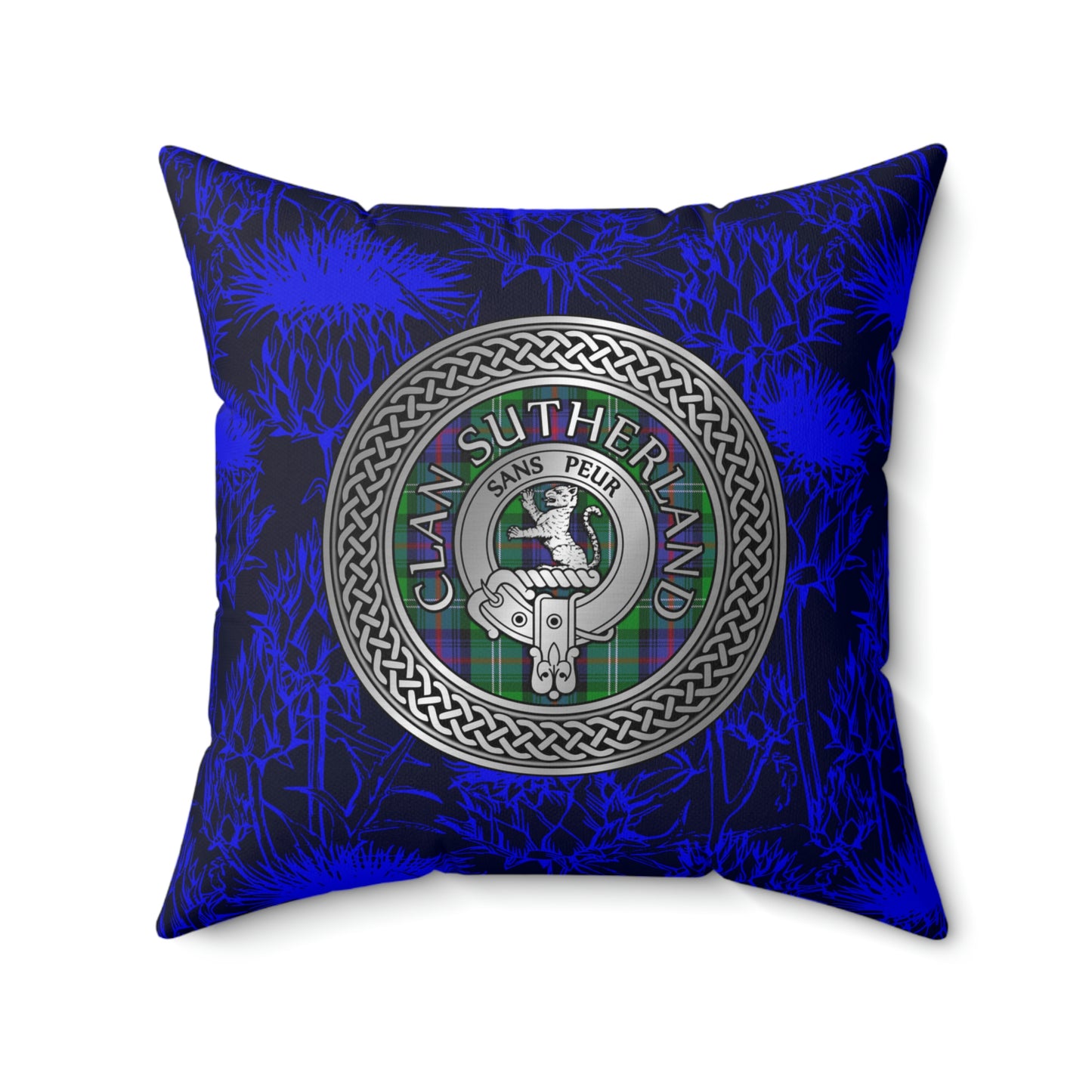 Clan Sutherland Crest & Tartan Knot Spun Polyester Square Pillow