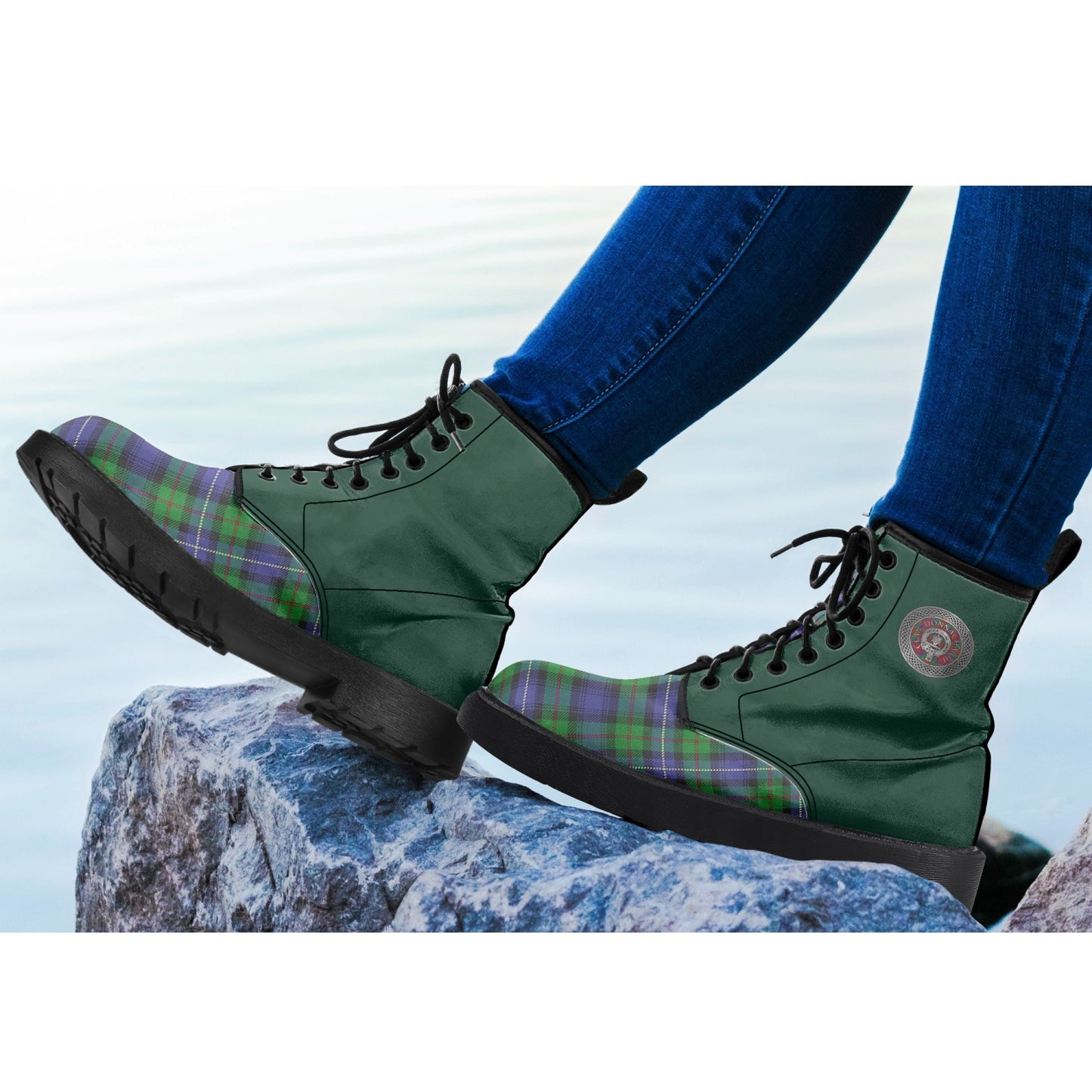 Clan Donnachaidh (Robertson) Crest & Hunting Tartan Leather Boots