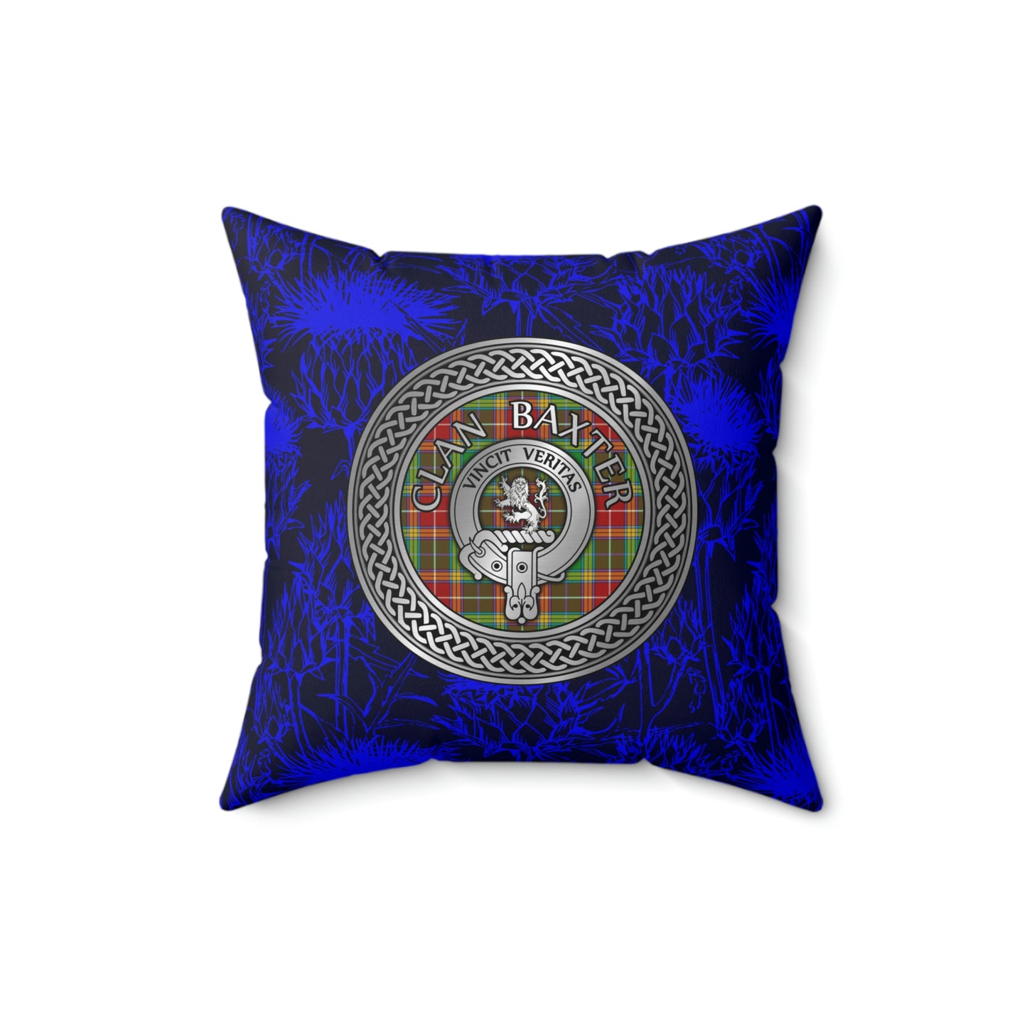 Clan Baxter Crest & Tartan Knot Spun Polyester Square Pillow