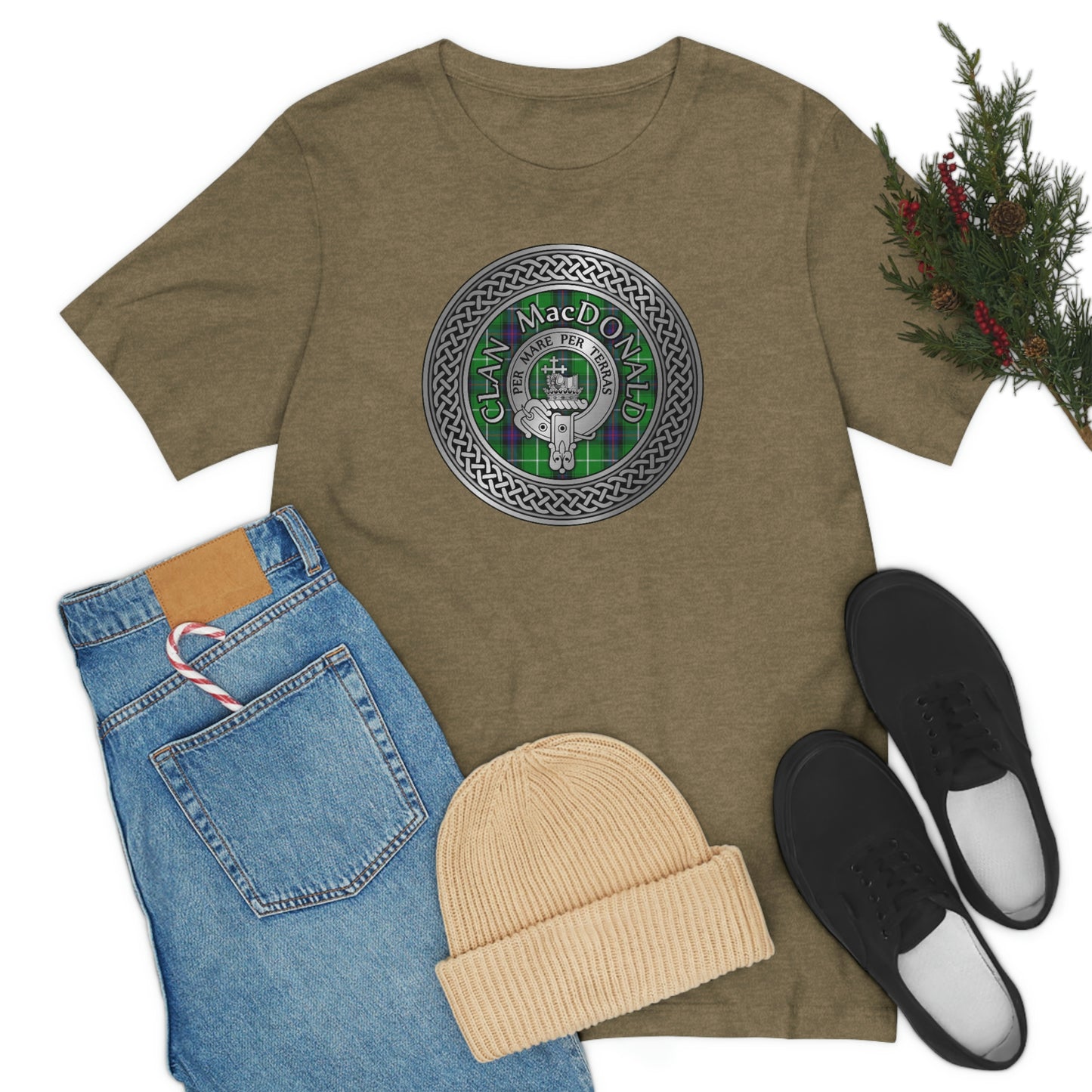 Clan MacDonald Tartan & Crest in Celtic Knot T-Shirt