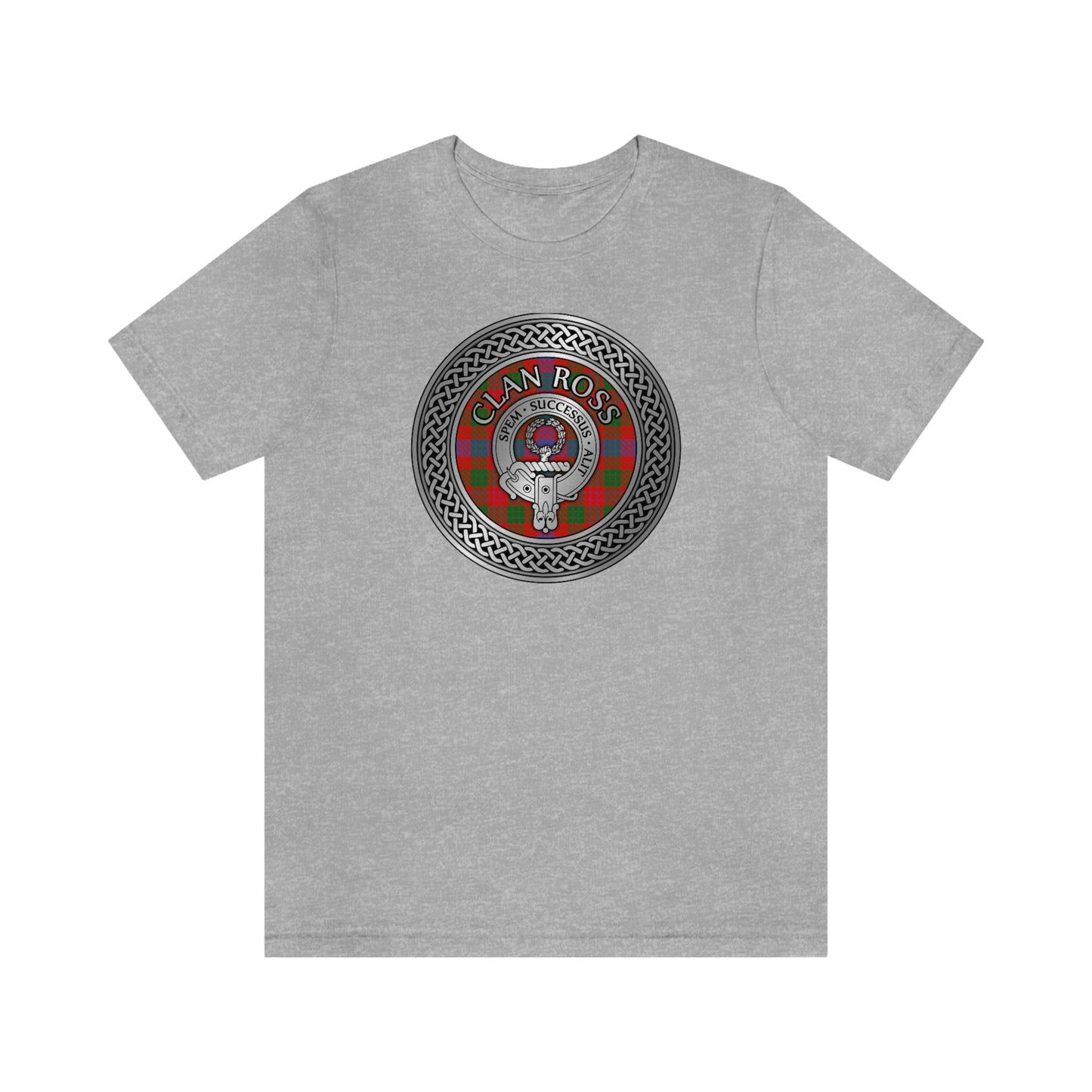 Clan Ross Tartan & Crest in Celtic Knot T-Shirt