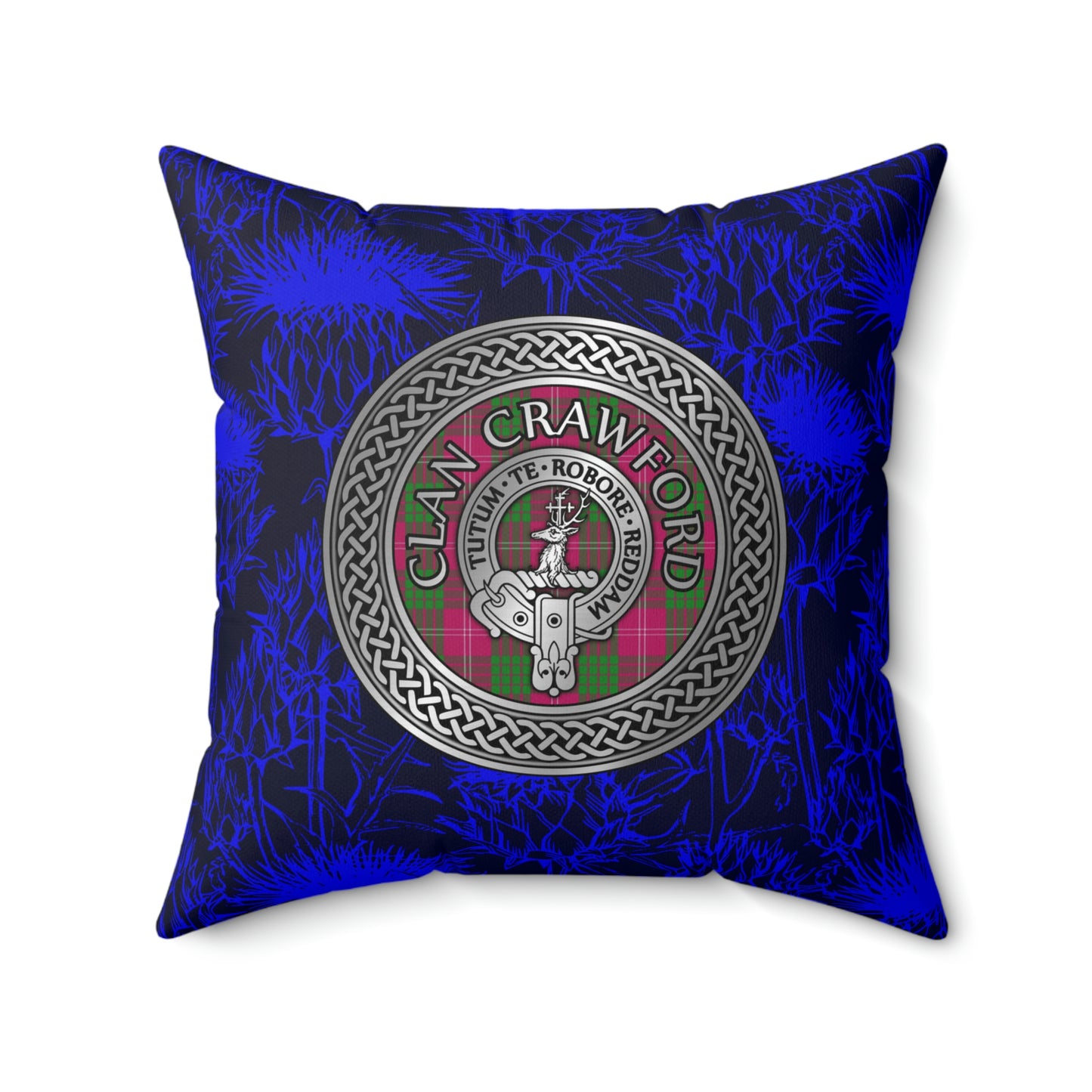 Clan Crawford Crest & Tartan Knot Spun Polyester Square Pillow