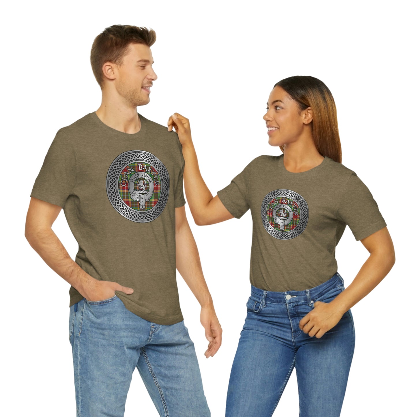 Clan Baxter Tartan & Crest in Celtic Knot T-Shirt