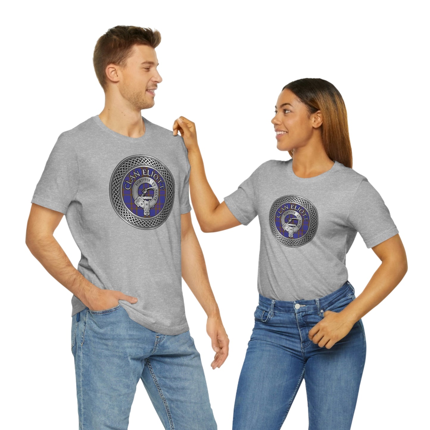 Clan Eliott Tartan & Crest in Celtic Knot T-Shirt