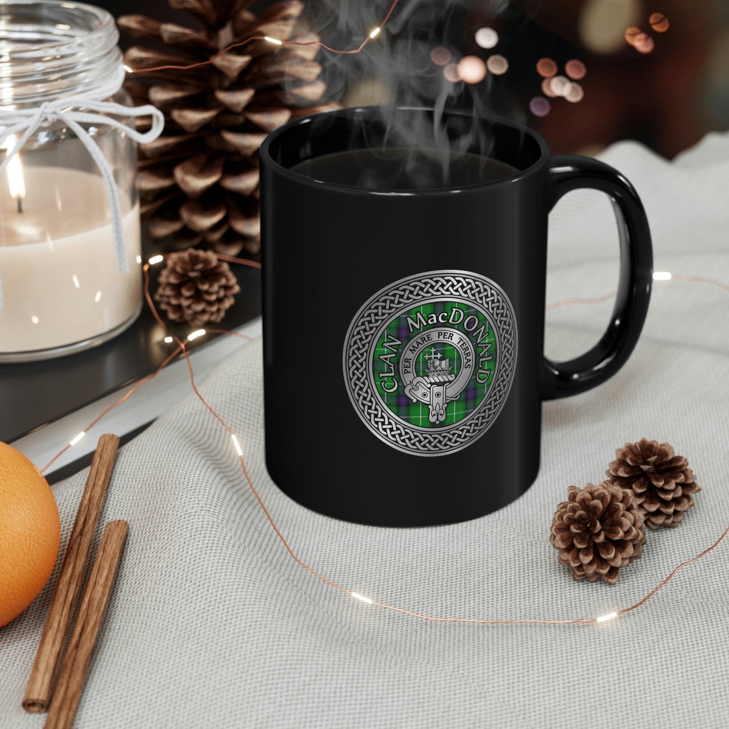 Clan MacDonald Crest & Tartan 11oz Black Mug