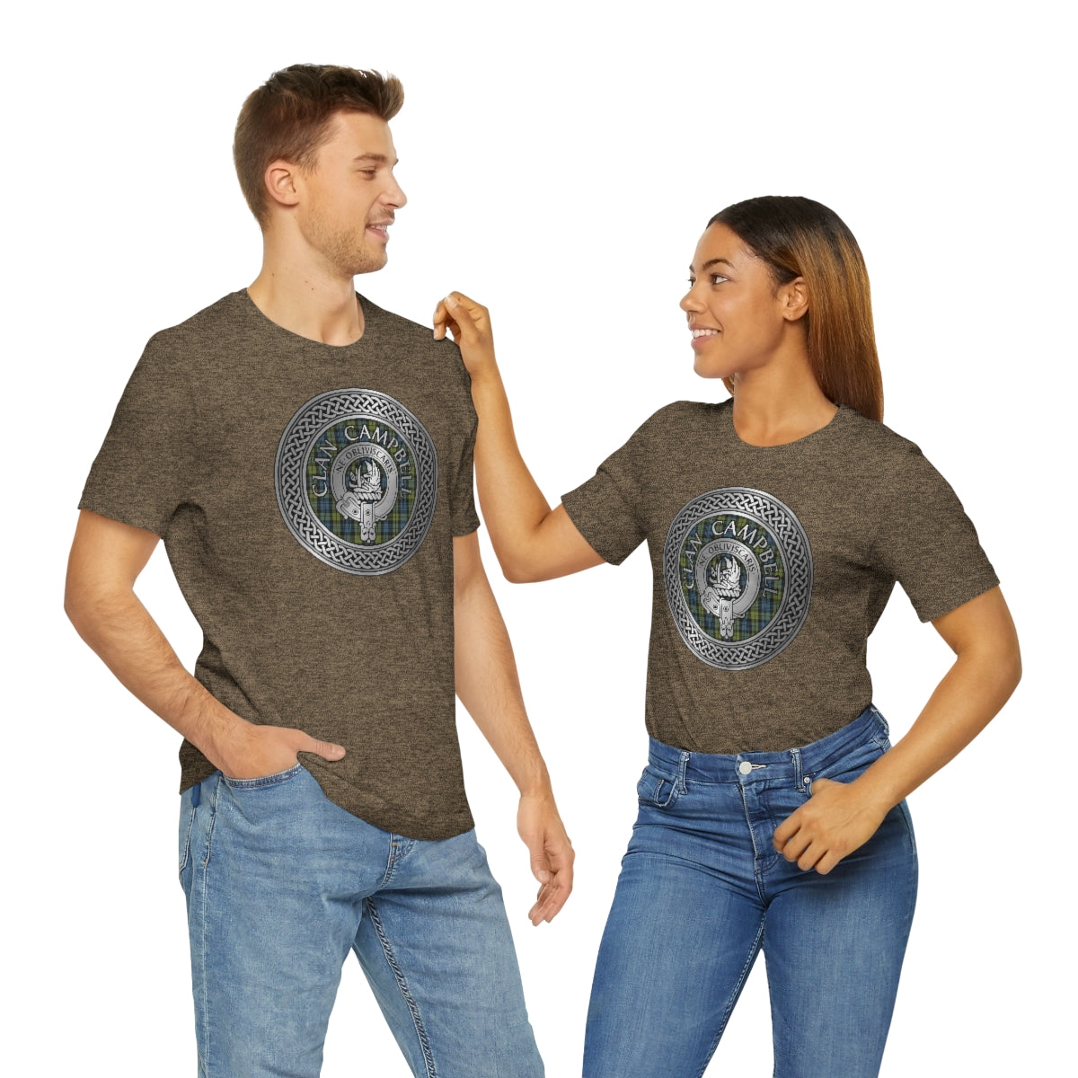 Clan Campbell Crest & Tartan in Celtic Knot T-Shirt