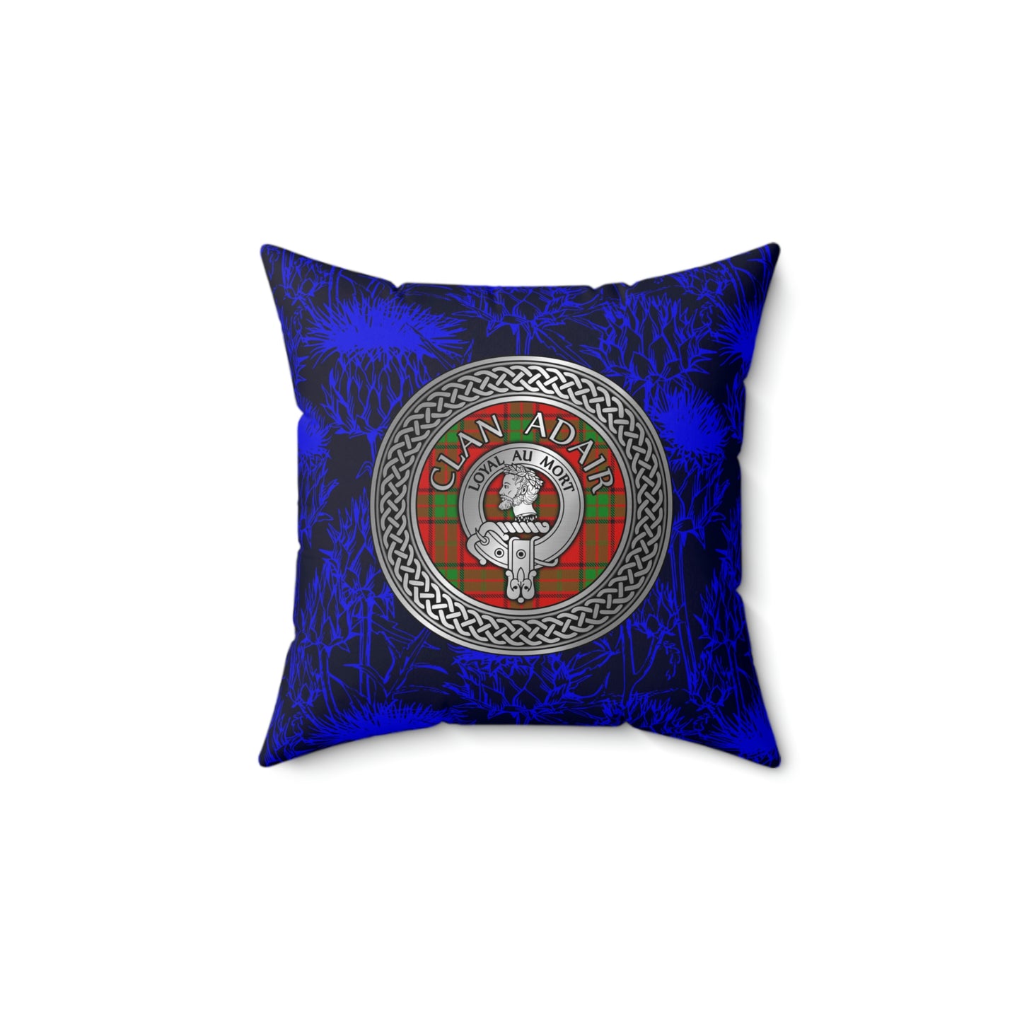 Clan Adair Crest & Tartan Knot Spun Polyester Square Pillow