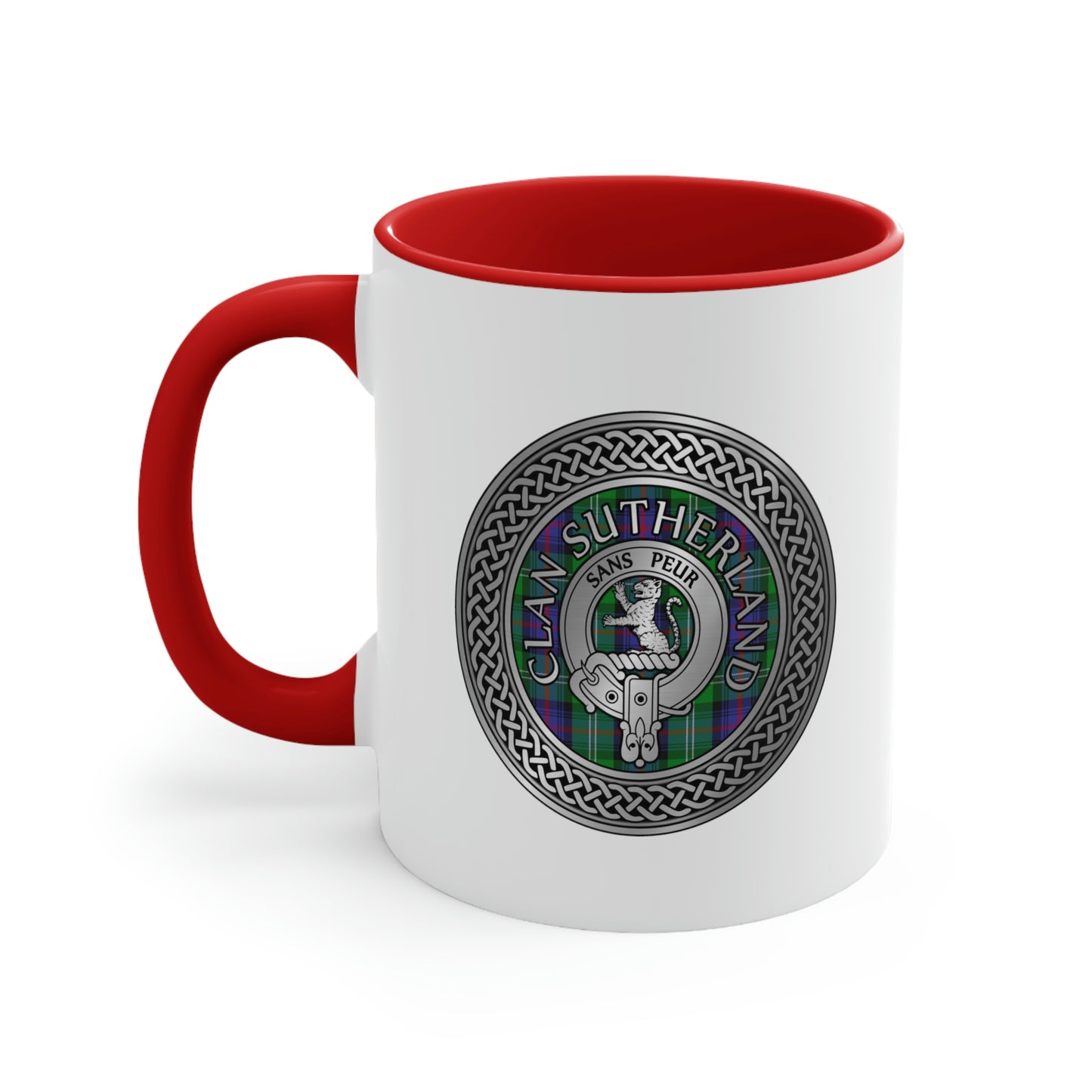 Clan Sutherland Crest & Tartan Accent Coffee Mug, 11oz