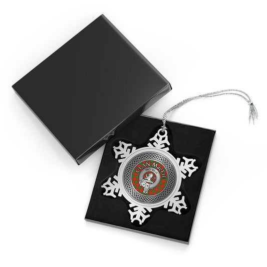 Clan MacFie Crest & Tartan Knot Pewter Snowflake Ornament