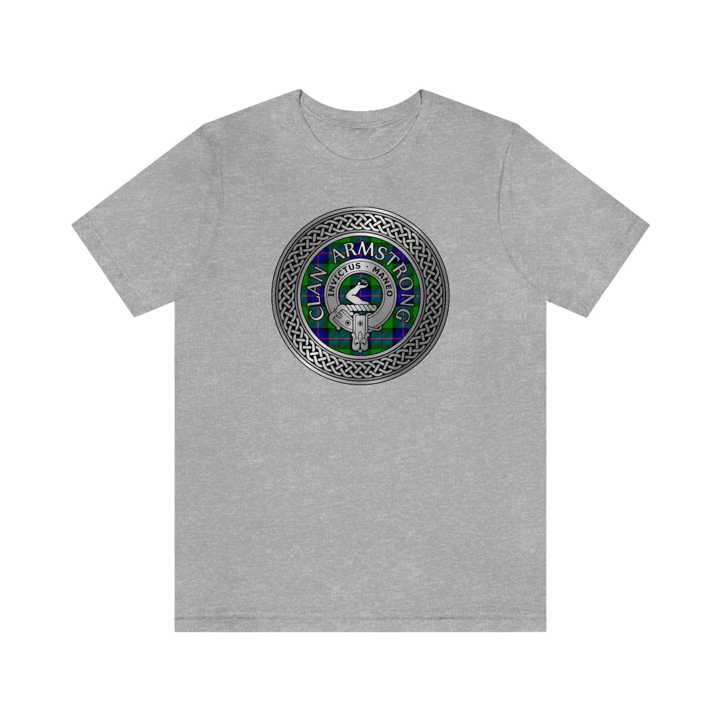 Clan Armstrong Tartan & Crest in Celtic Knot T-Shirt