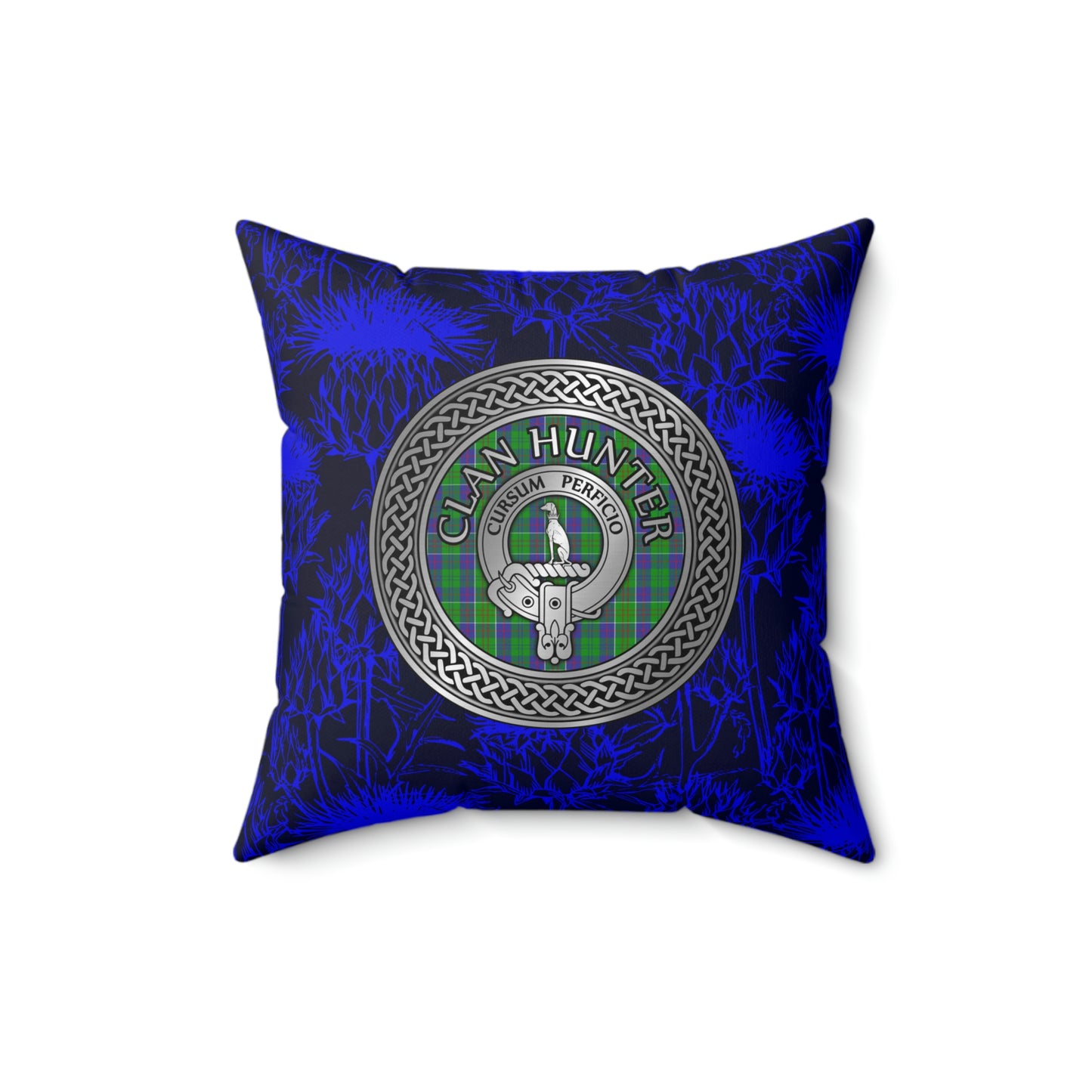 Clan Hunter Crest & Tartan Knot Spun Polyester Square Pillow