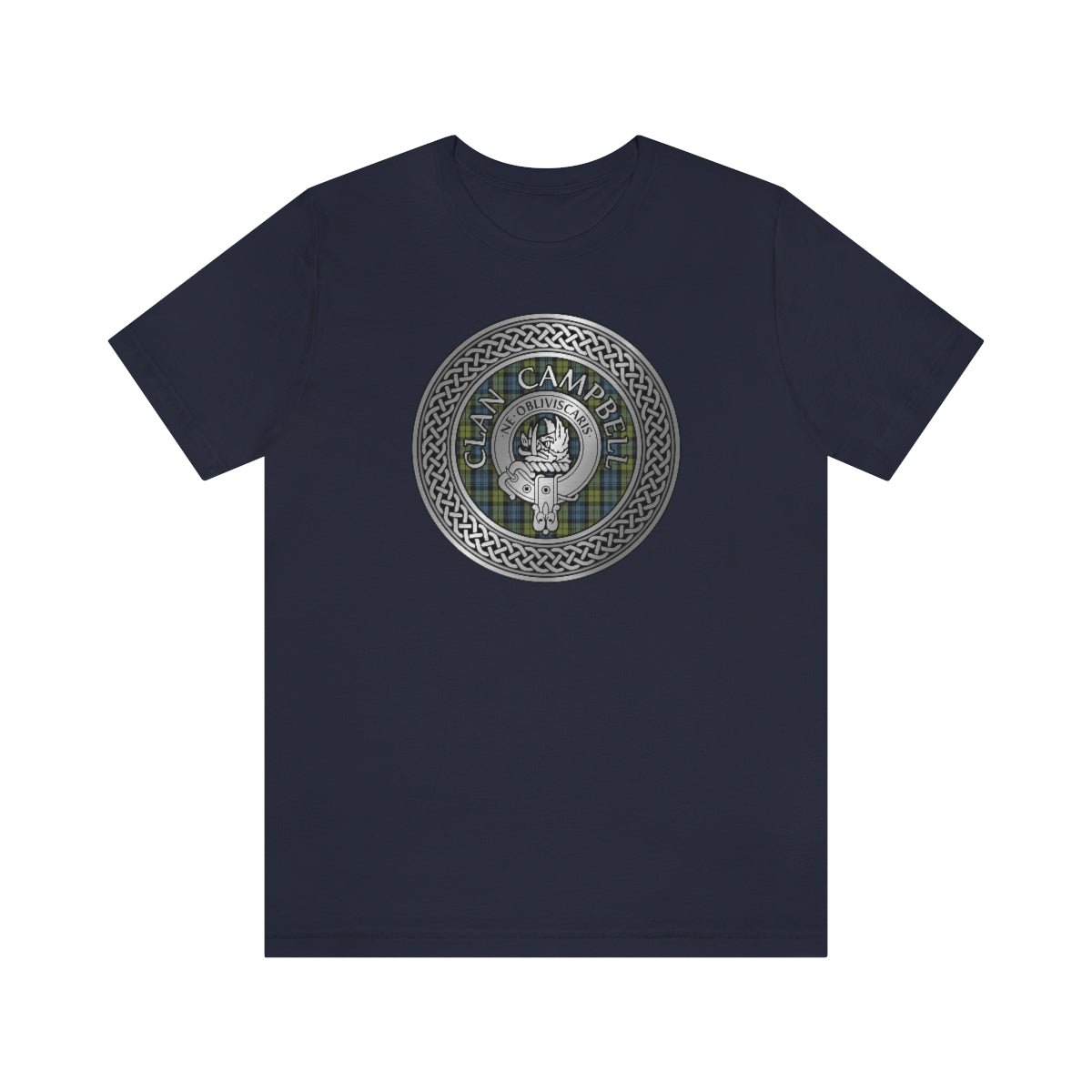 Clan Campbell Crest & Tartan in Celtic Knot T-Shirt