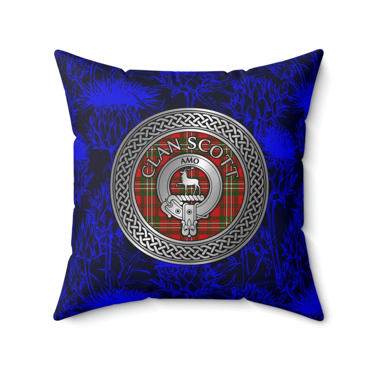 Clan Scott Crest & Tartan Knot Spun Polyester Square Pillow