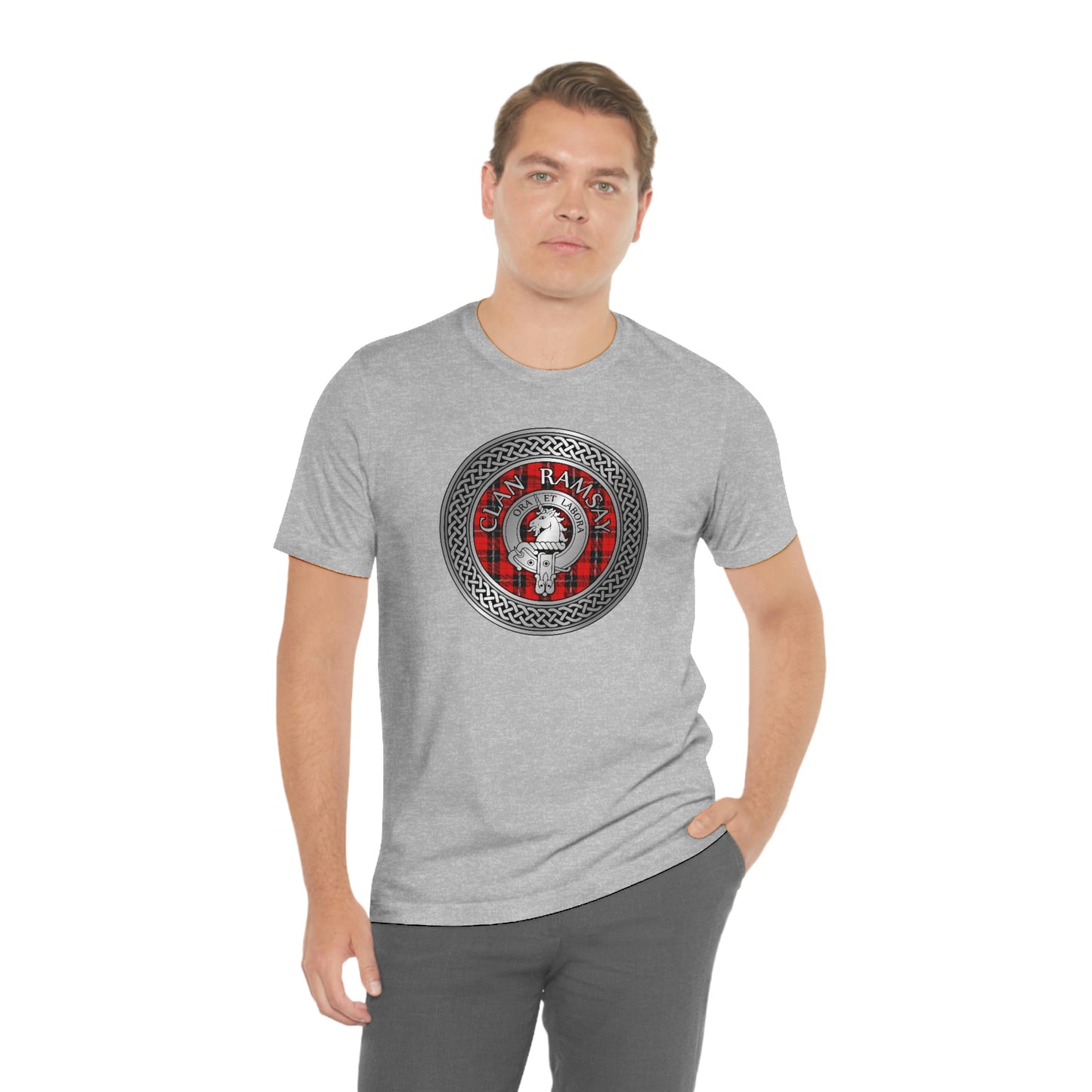 Clan Ramsay Tartan & Crest in Celtic Knot T-Shirt