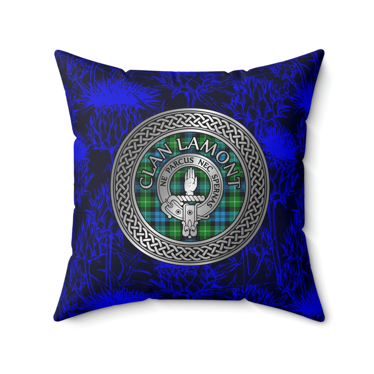 Clan Lamont Crest & Tartan Knot Spun Polyester Square Pillow