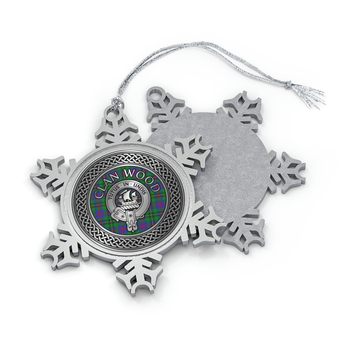 Clan Wood Crest & Tartan Pewter Snowflake Ornament (AU/NZ only)