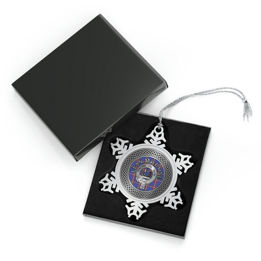 Clan MacLaine Crest & Tartan Knot Pewter Snowflake Ornament
