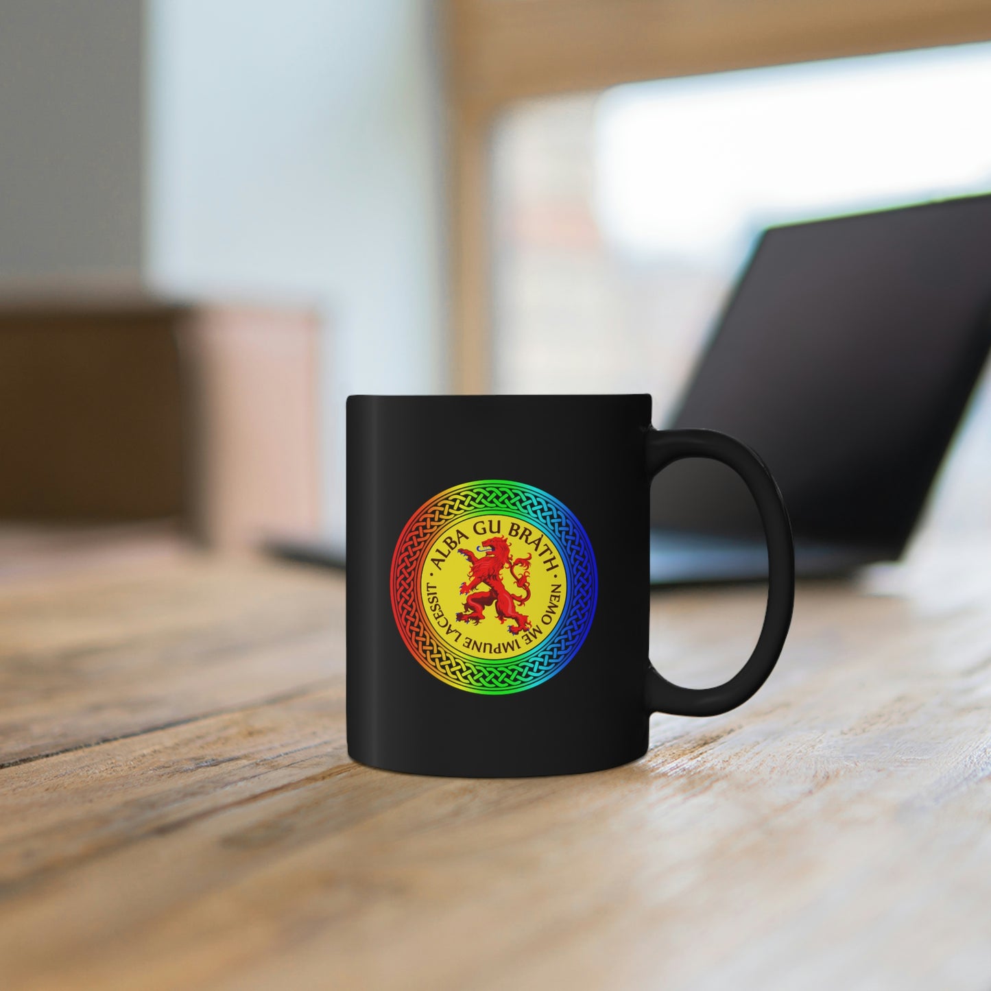 Alba Gu Brath Lion Rampant Rainbow Knot 11oz Black Mug