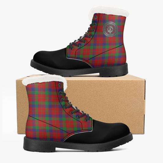 Clan Donnachaidh (Robertson) Crest & Hunting Tartan Faux Fur Leather Boots