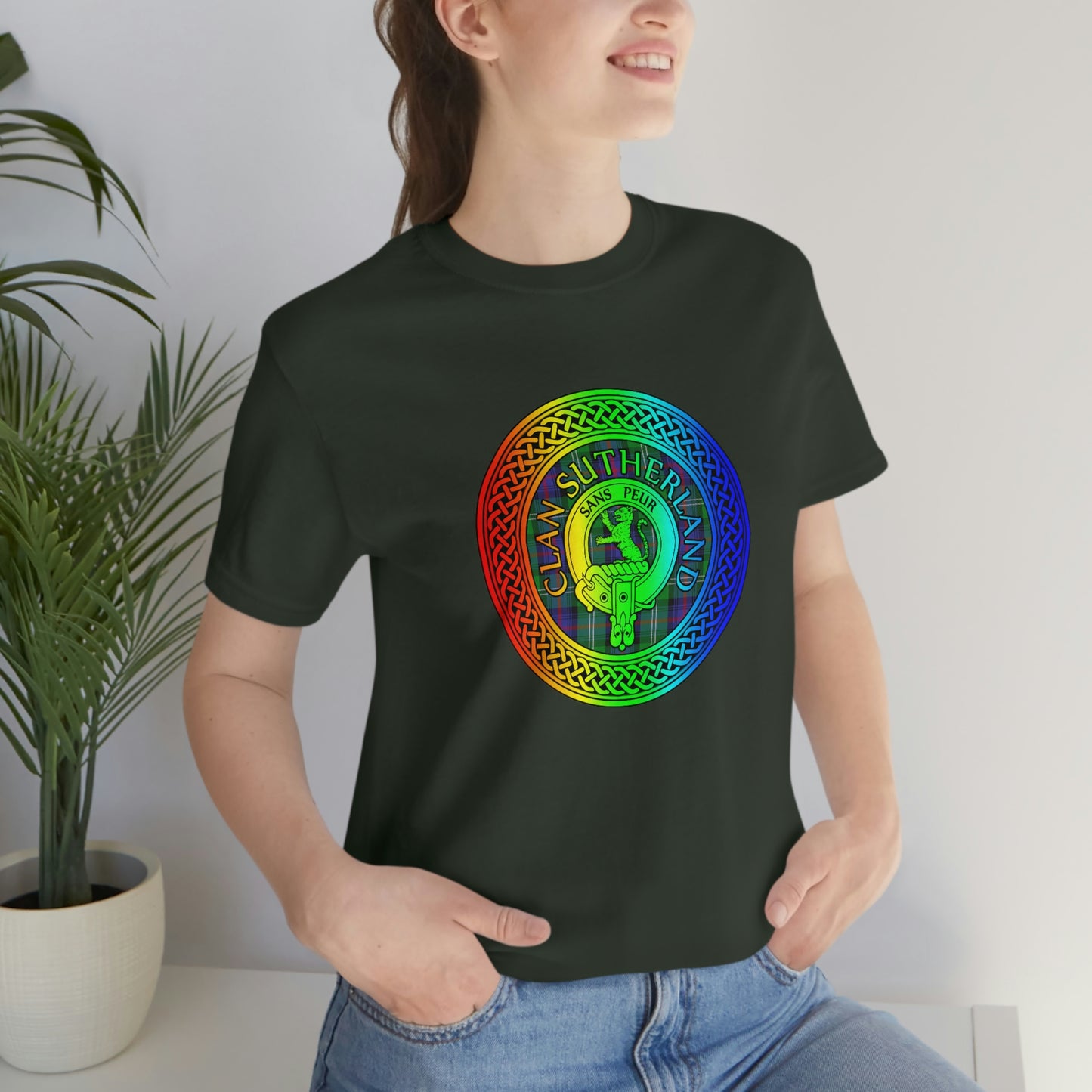 Clan Sutherland Rainbow Crest & Tartan Knot T-Shirt