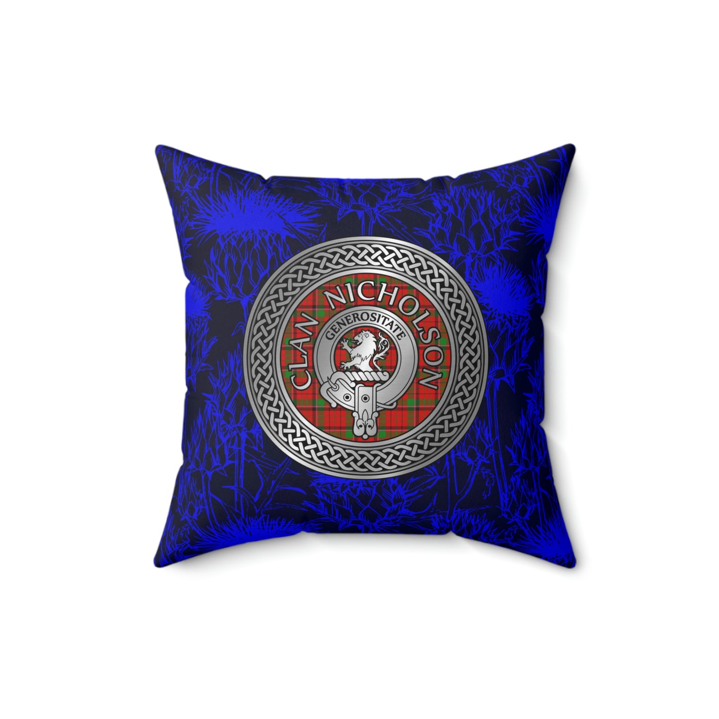 Clan Nicholson Crest & Tartan Knot Spun Polyester Square Pillow