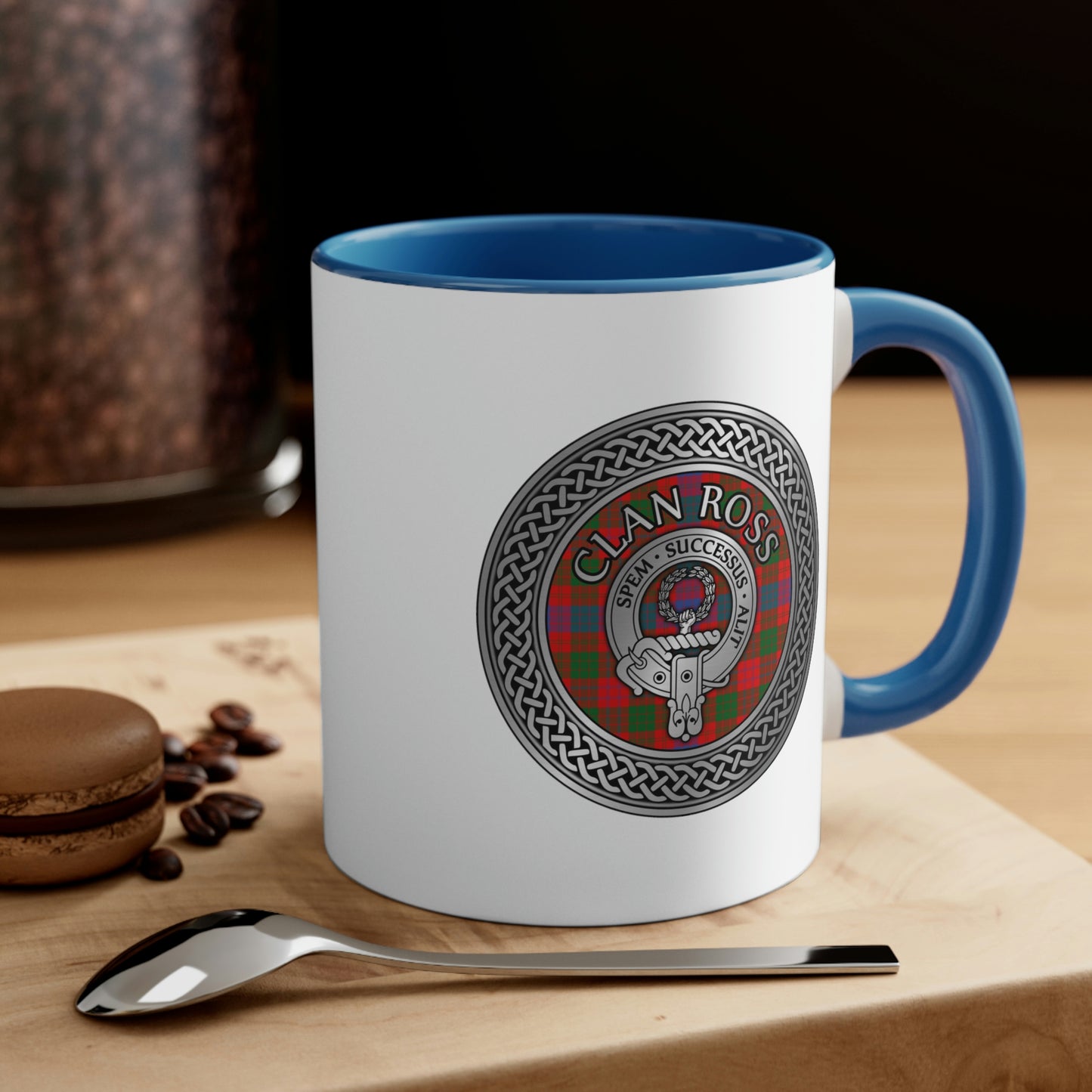 Clan Ross Crest & Tartan Accent Coffee Mug, 11oz