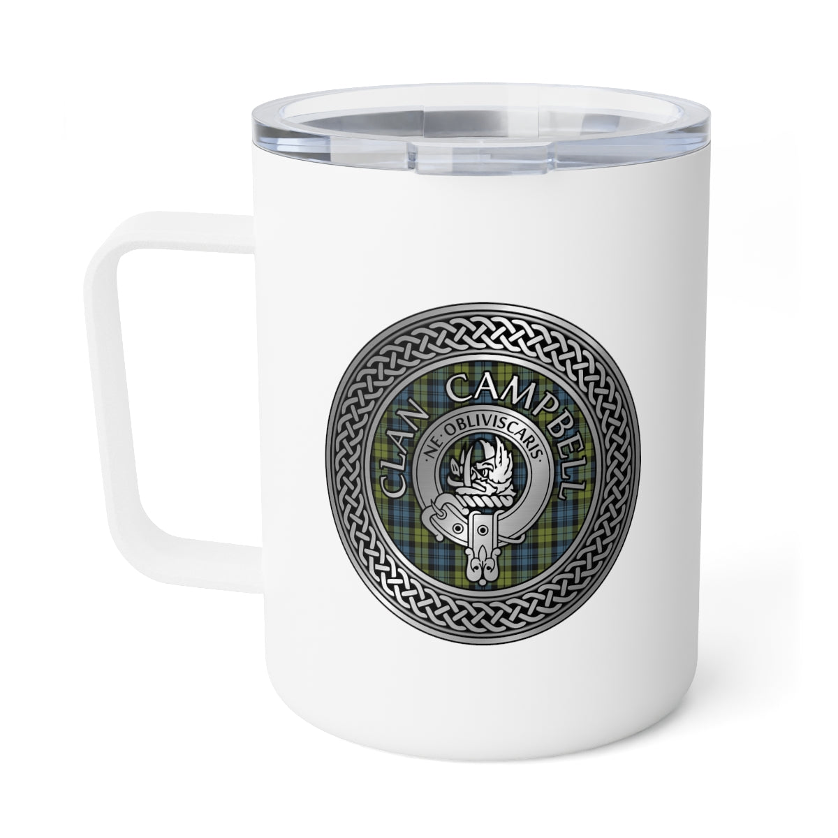 Clan Campbell Crest & Tartan Insulated Coffee Mug, 10oz