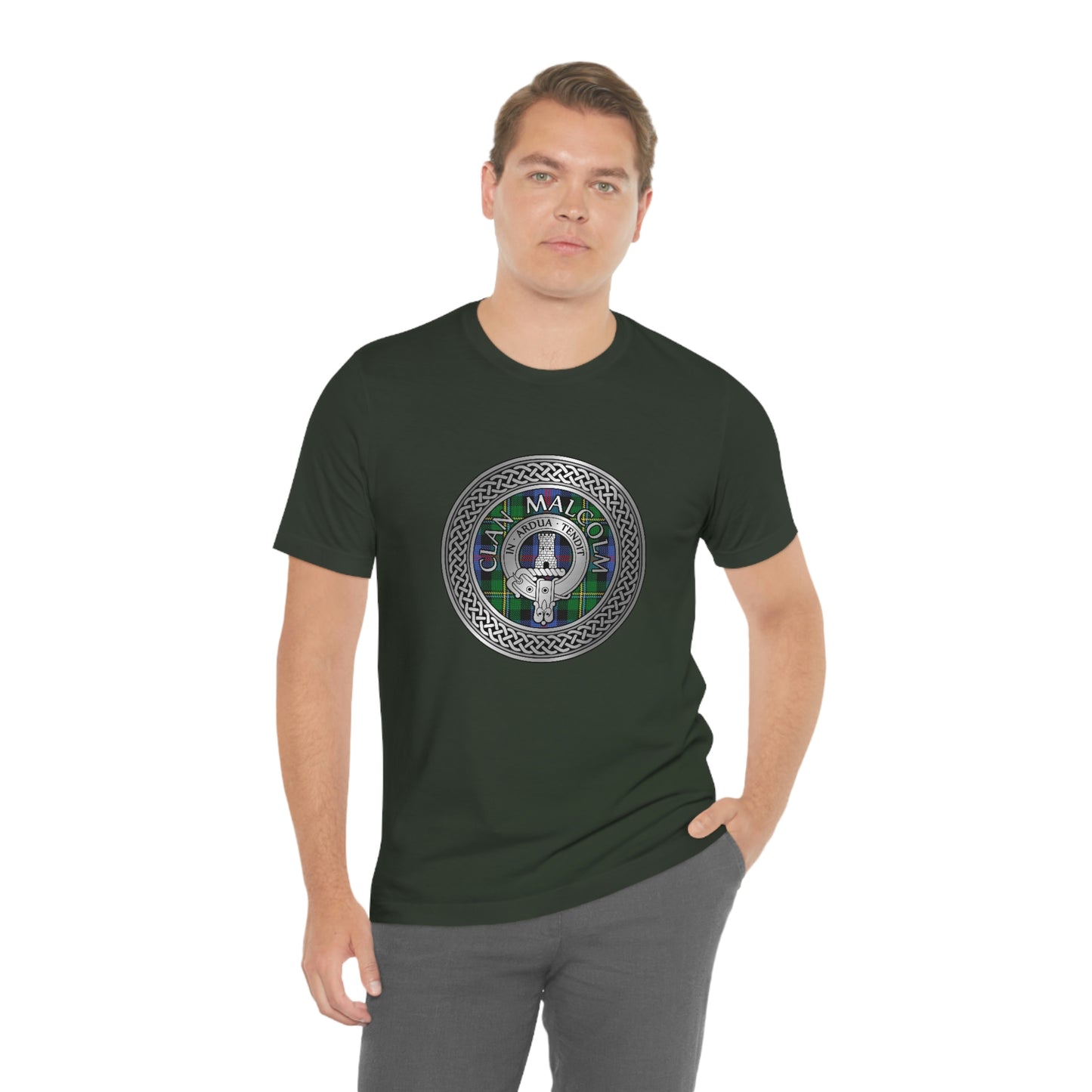 Clan Malcolm Crest & Tartan Knot T-Shirt