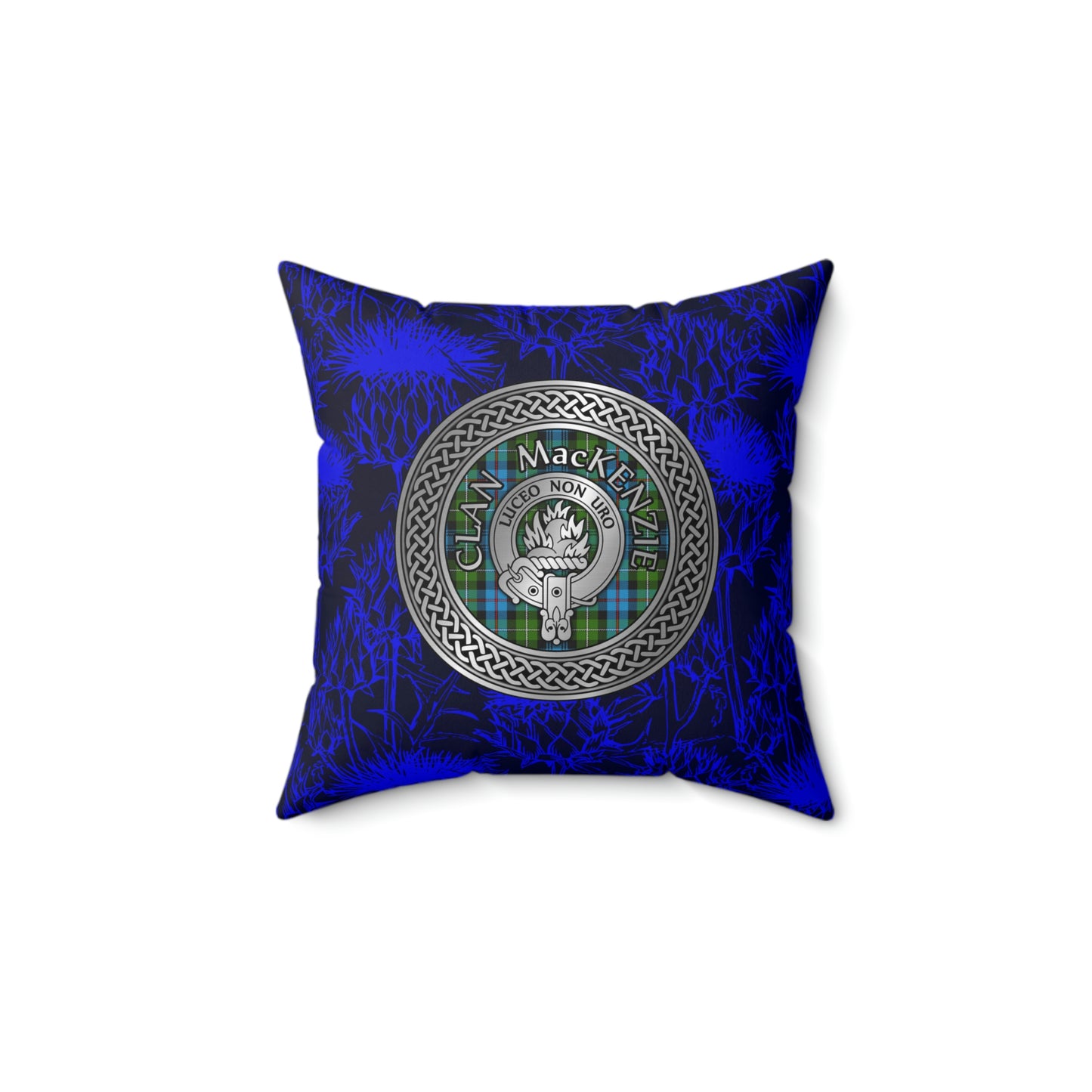 Clan MacKenzie Crest & Tartan Knot Spun Polyester Square Pillow