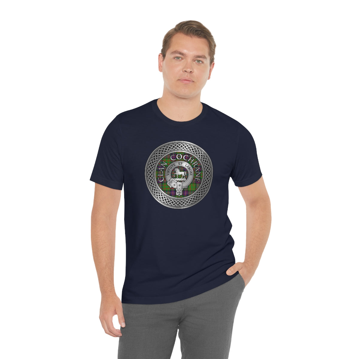 Clan Cochrane Crest & Tartan in Celtic Knot T-Shirt