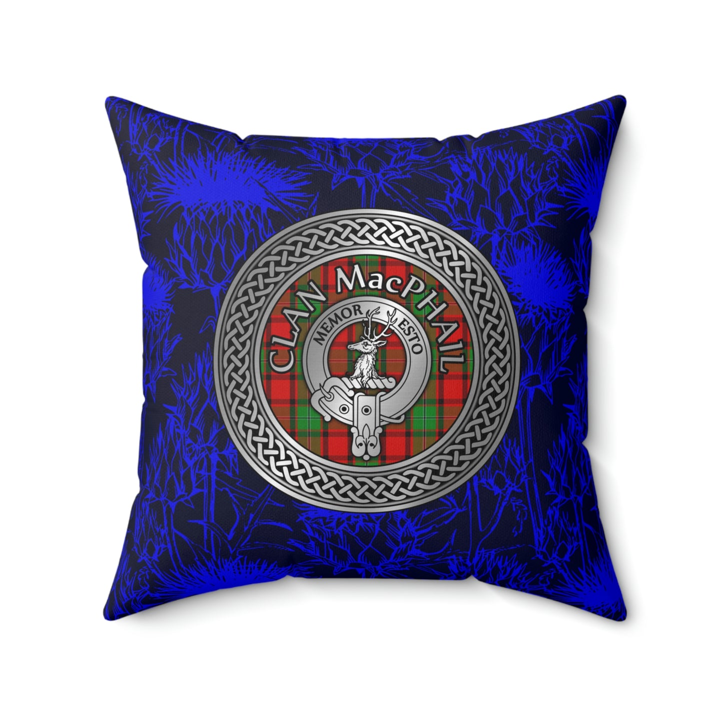 Clan MacPhail Crest & Tartan Knot Spun Polyester Square Pillow