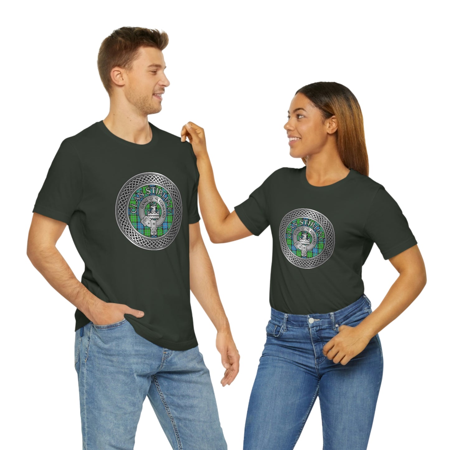 Clan Stirling Crest & Tartan Knot T-Shirt