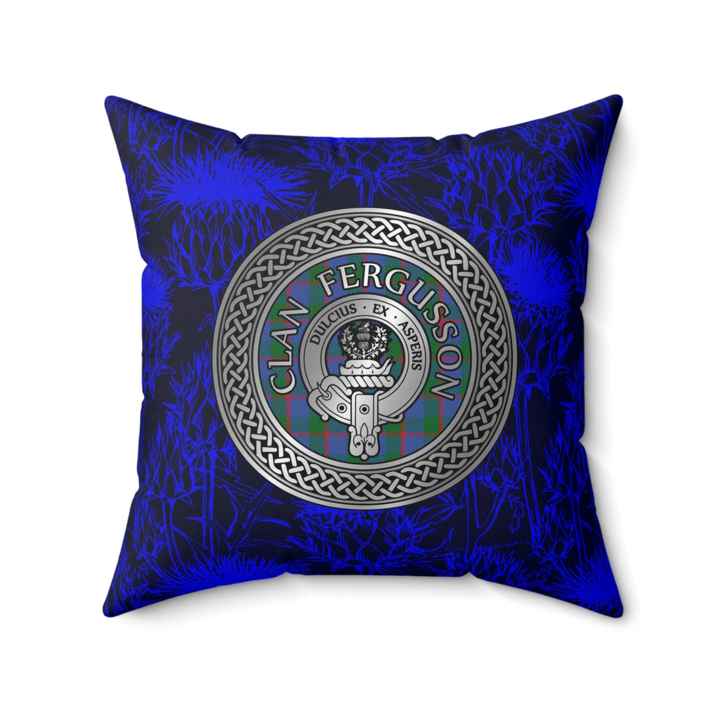 Clan Fergusson Crest & Tartan Knot Spun Polyester Square Pillow