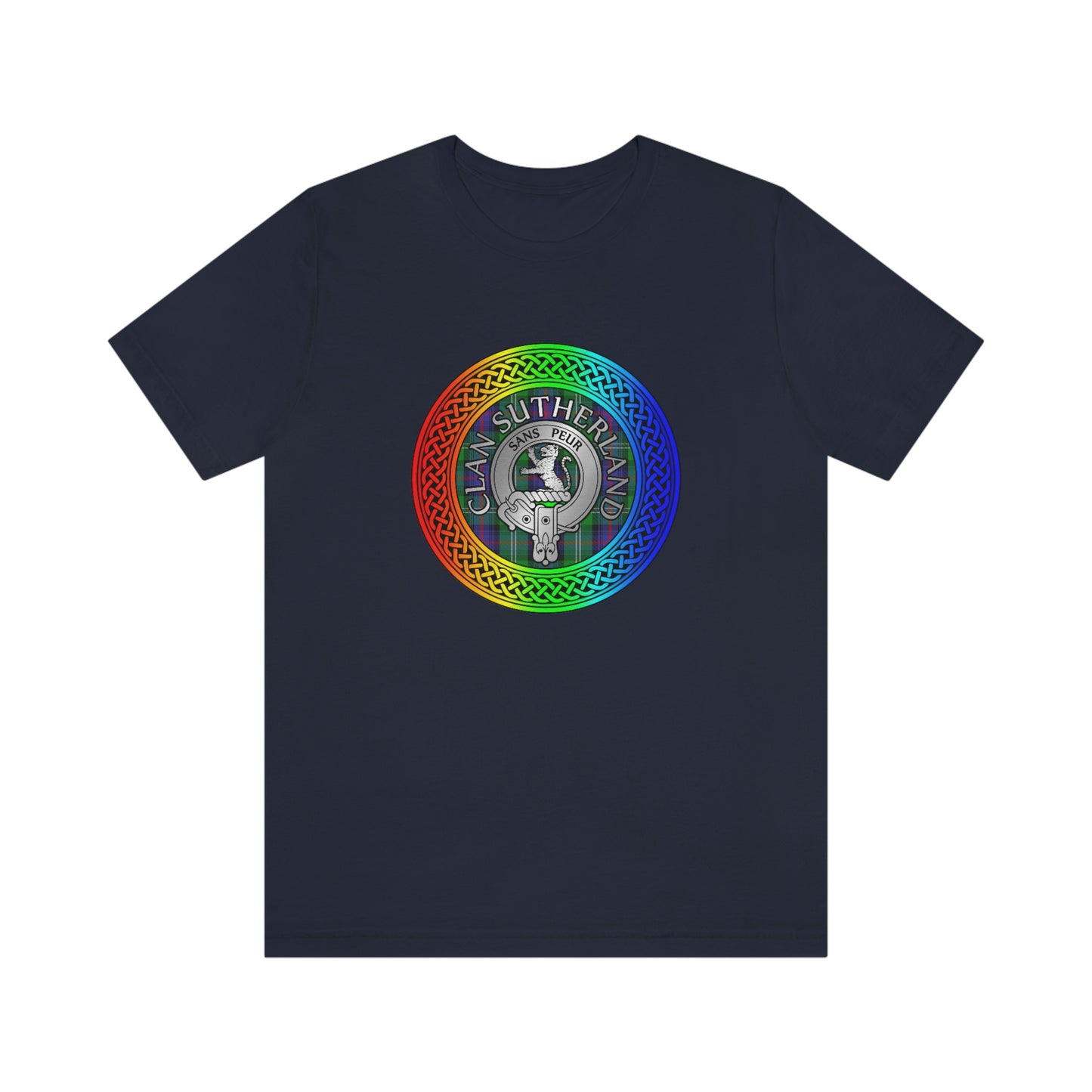 Clan Sutherland Crest & Tartan in Rainbow Knot T-Shirt