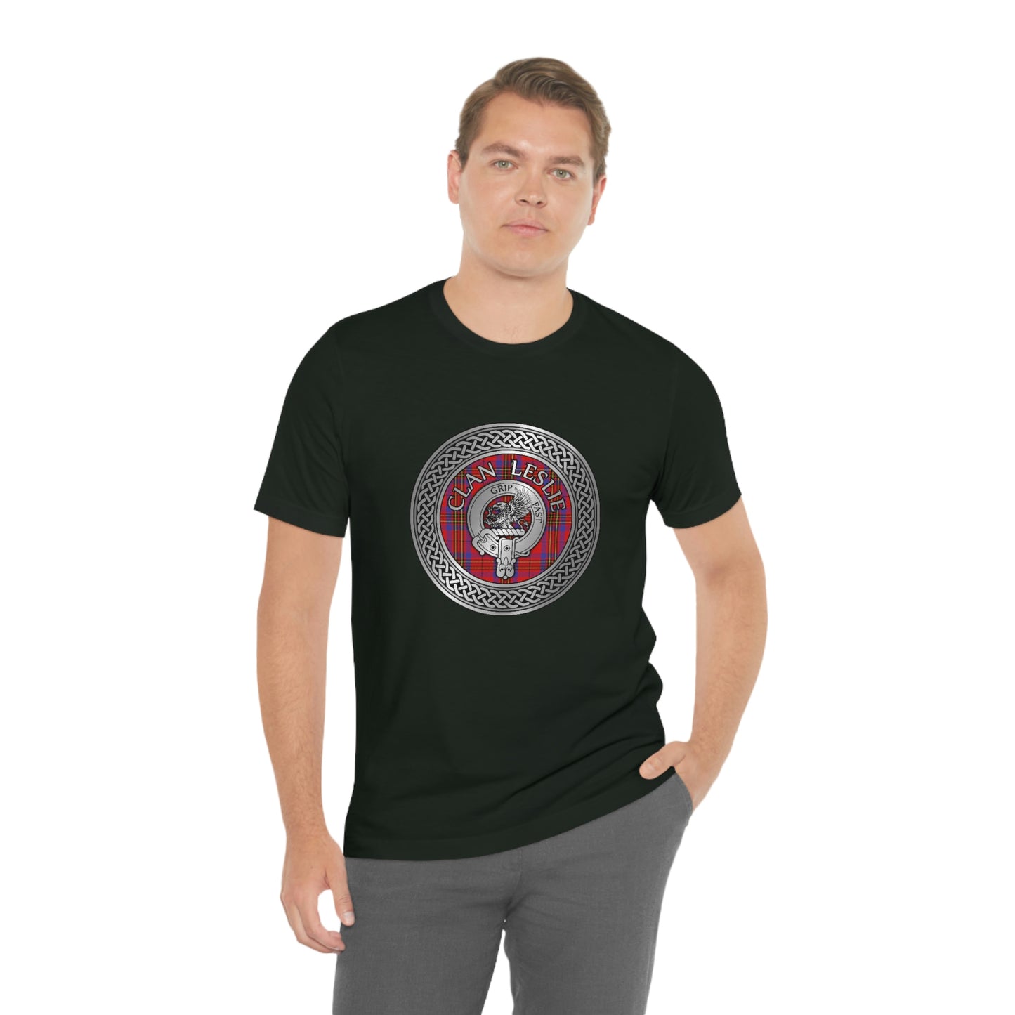 Clan Leslie Crest & Tartan Knot T-Shirt