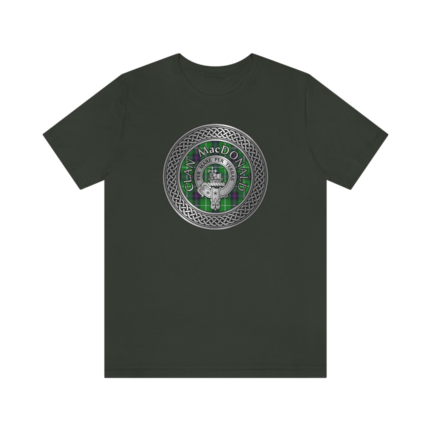 Clan MacDonald Tartan & Crest in Celtic Knot T-Shirt