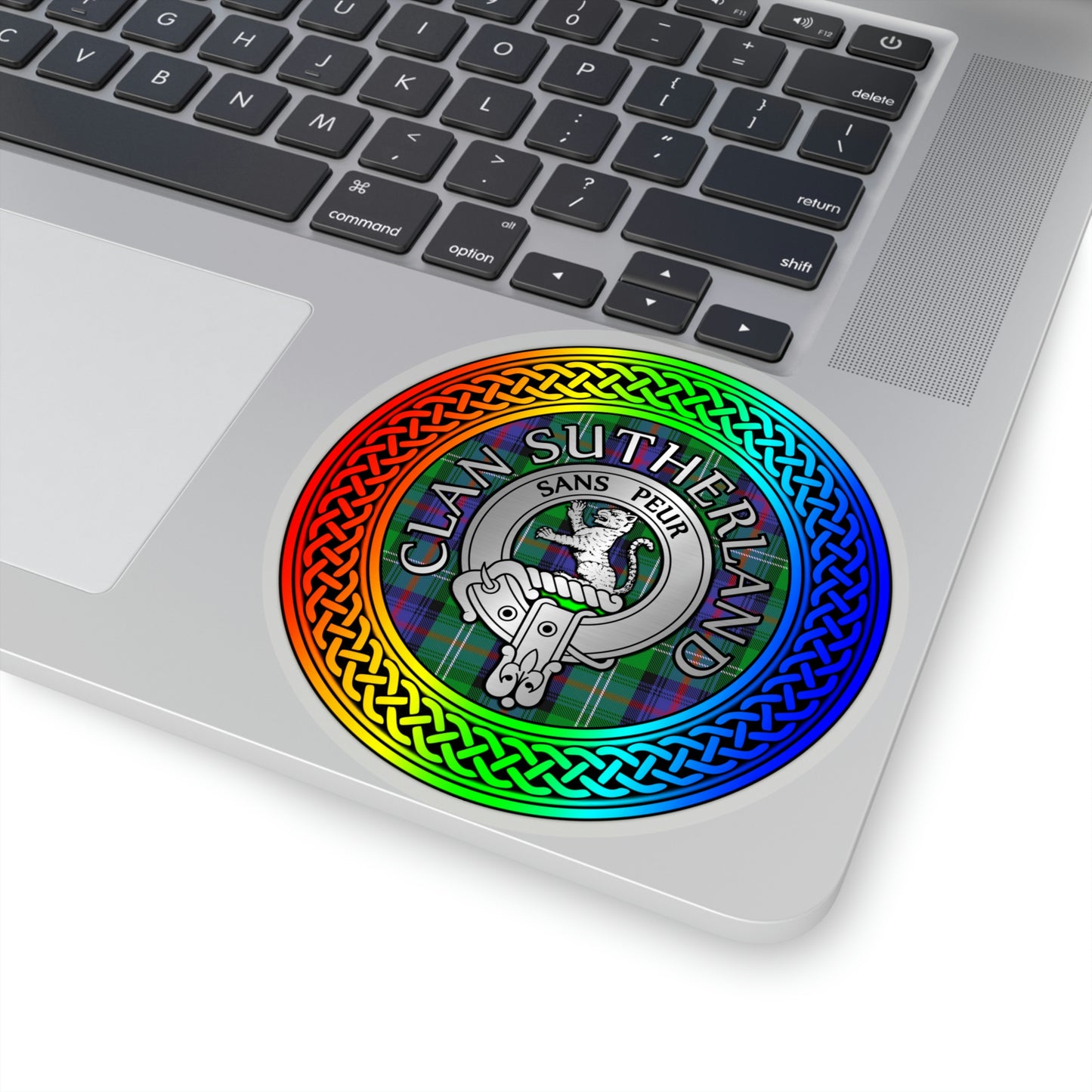 Clan Sutherland Crest & Tartan Rainbow Knot Kiss-Cut Stickers