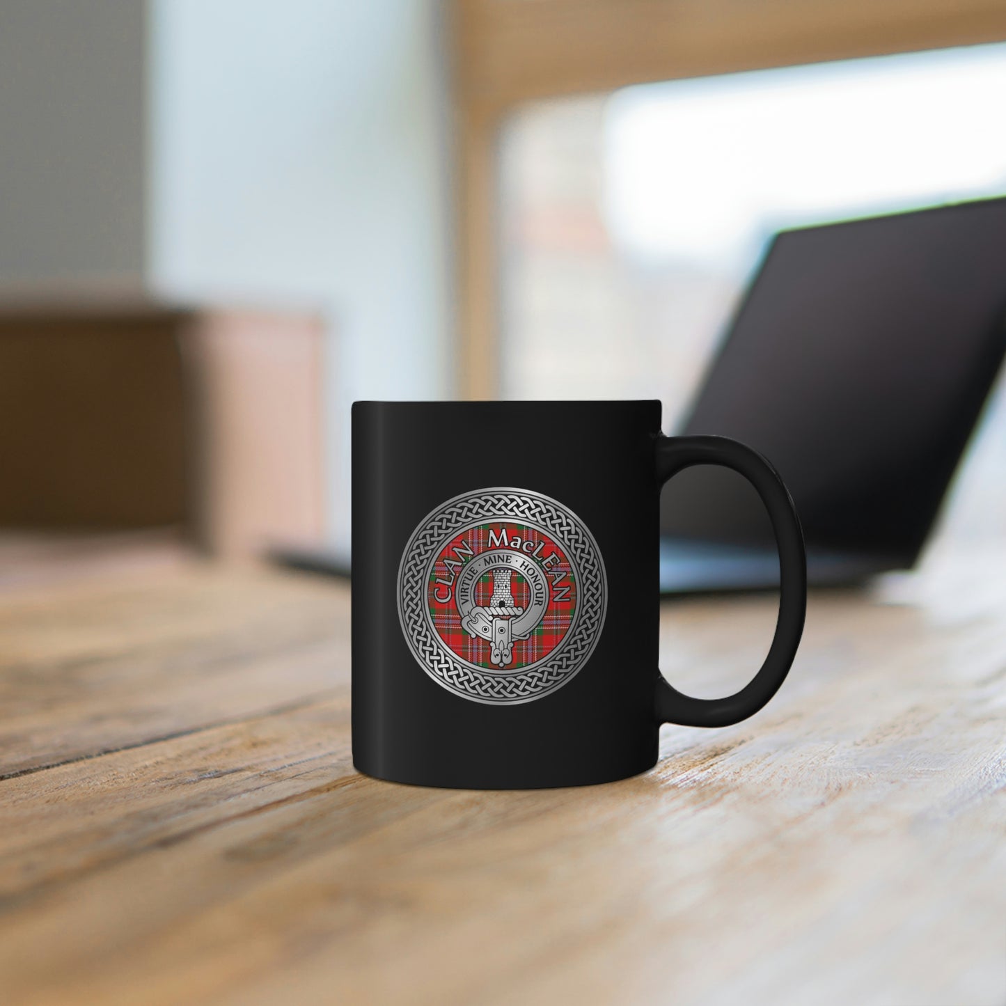 Clan MacLean Crest & Tartan 11oz Black Mug