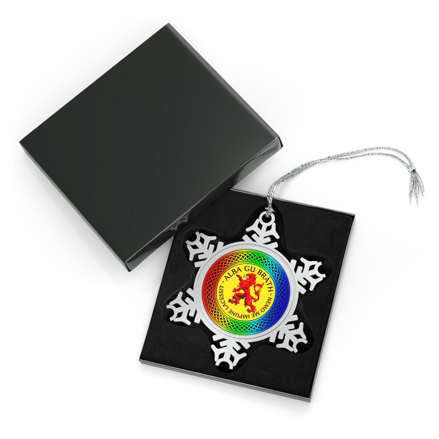 Alba Gu Brath Lion Rampant Rainbow Knot Pewter Snowflake Ornament