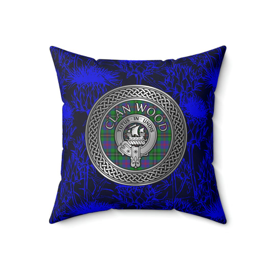 Clan Wood Crest & Tartan Knot Spun Polyester Square Pillow